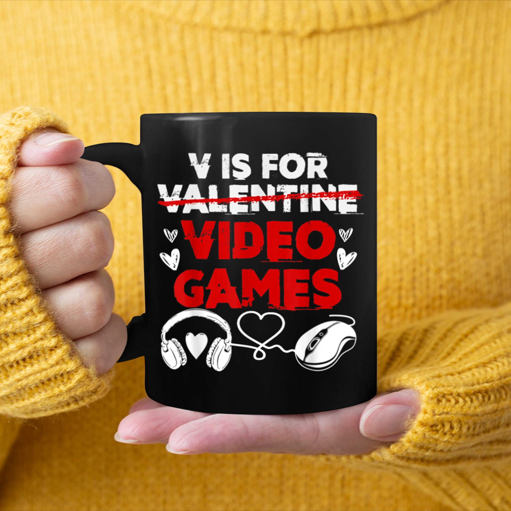 V Is For Video Games Funny Valentines Day Gamer Boy Men - 2023-09-16T114137.990 mug black