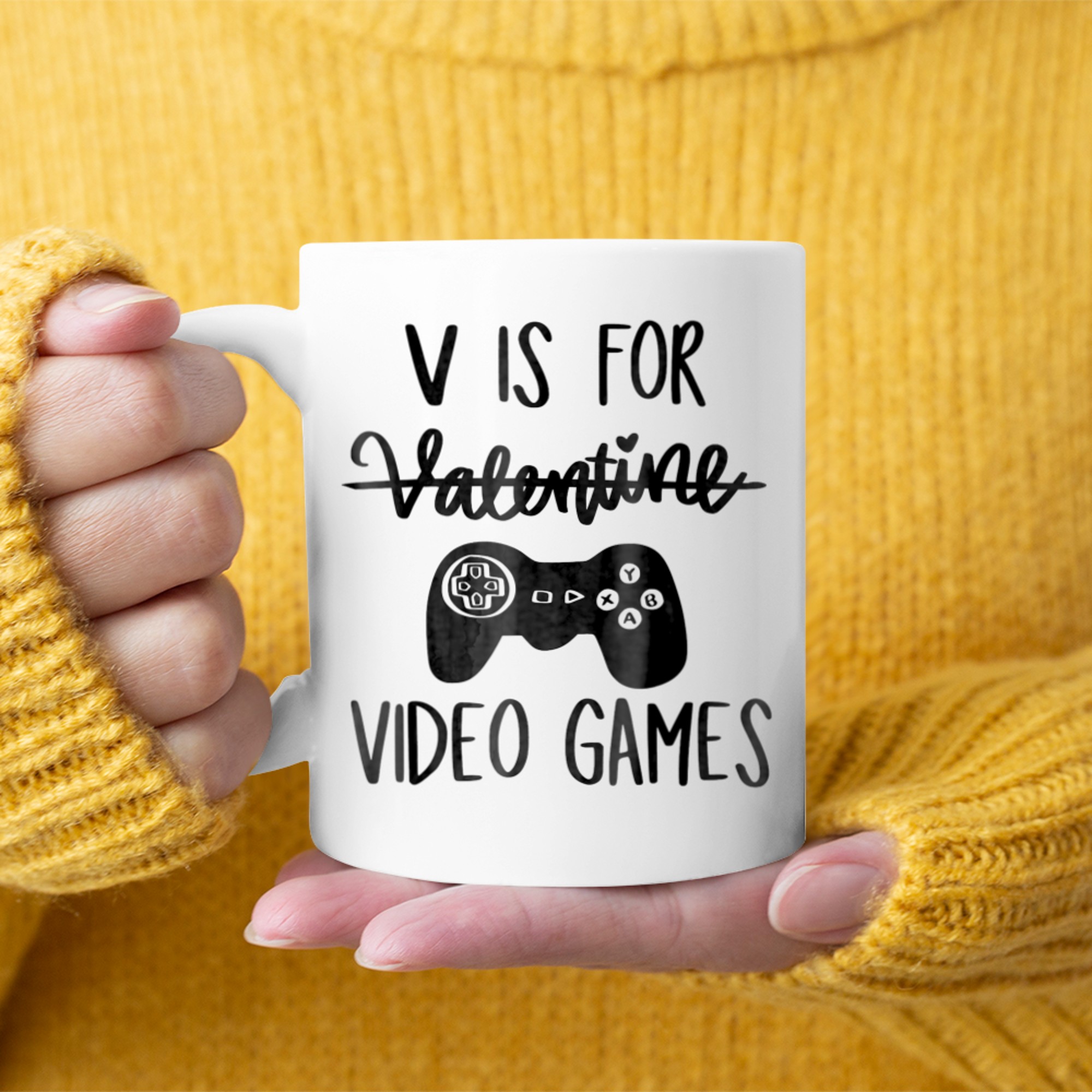 V Is For Video Games Funny Valentines Day Gamer Boy Men (12) mug white