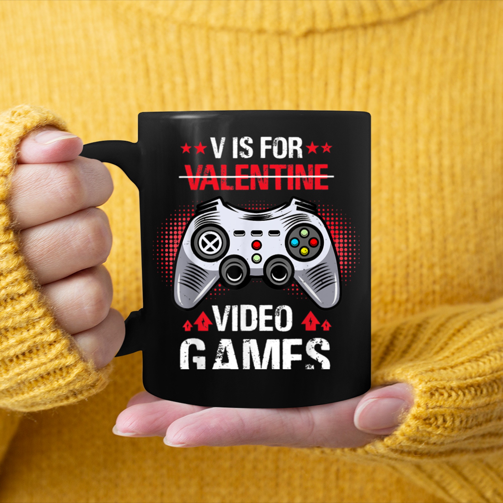 V Is For Video Games Funny Valentines Day Gamer Boy Men (14) mug black