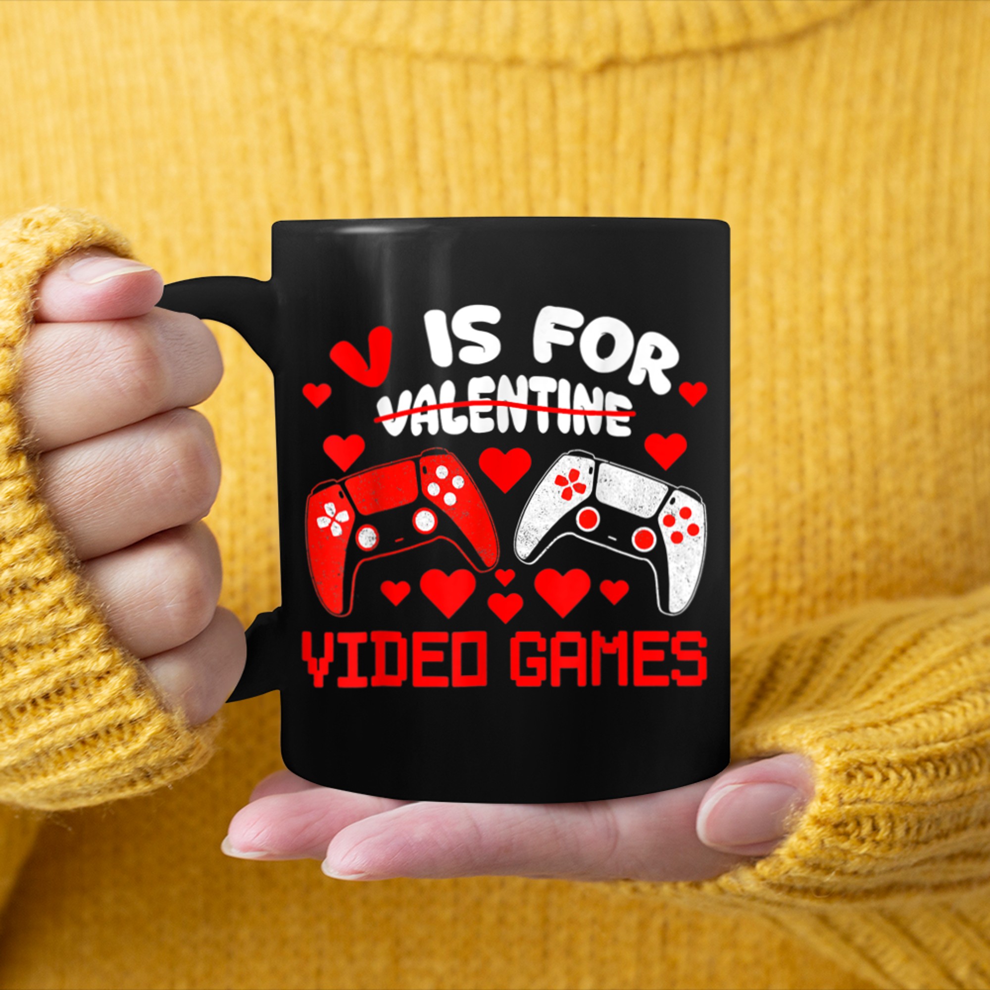 V Is For Video Games Funny Valentines Day Gamer Boy Men (17) mug black