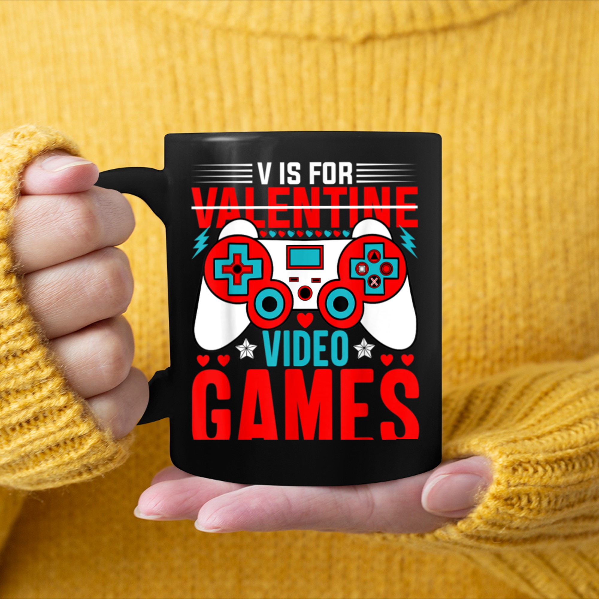 V Is For Video Games Funny Valentines Day Gamer Boy Men (18) mug black