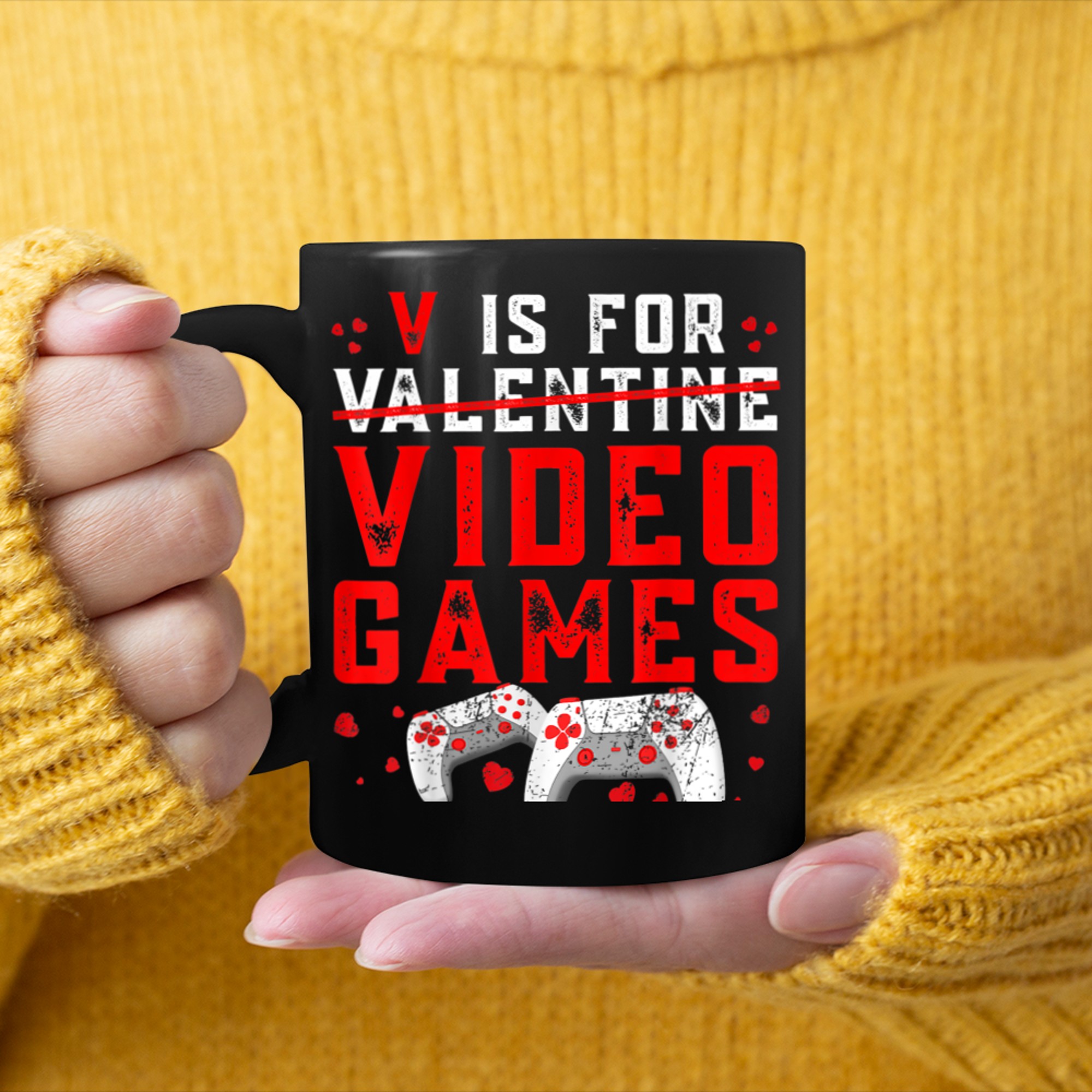 V Is For Video Games Funny Valentines Day Gamer Boy Men (2) mug black