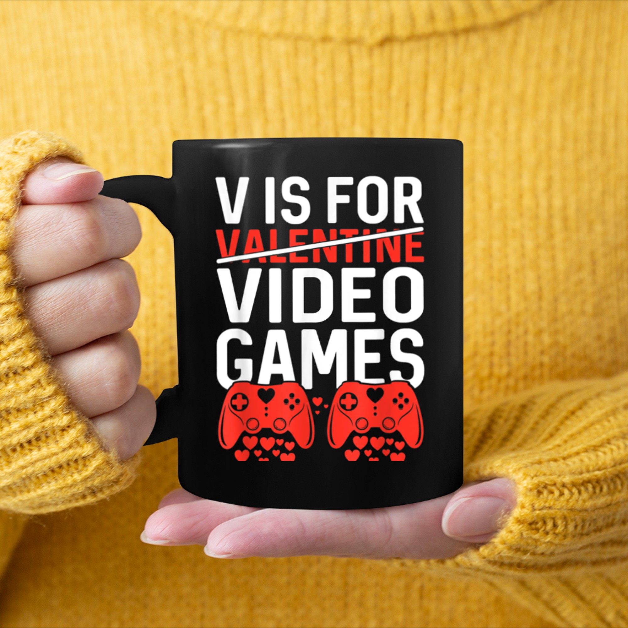 V Is For Video Games Funny Valentines Day Gamer Boy Men (26) mug black