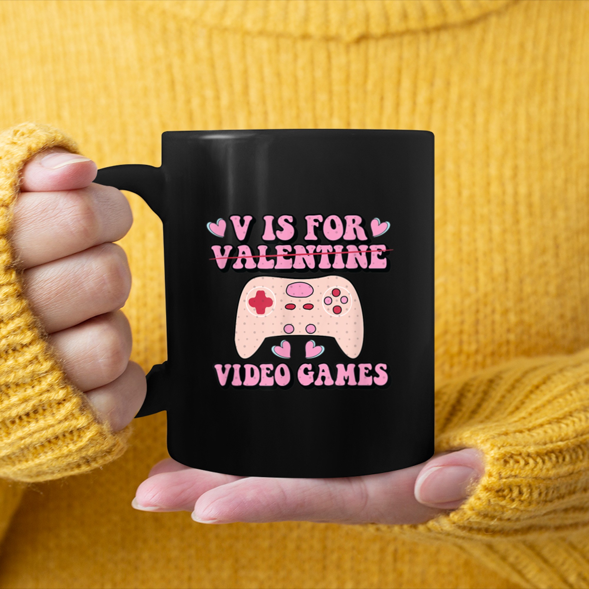 V Is For Video Games Funny Valentines Day Gamer Boy Men (28) mug black