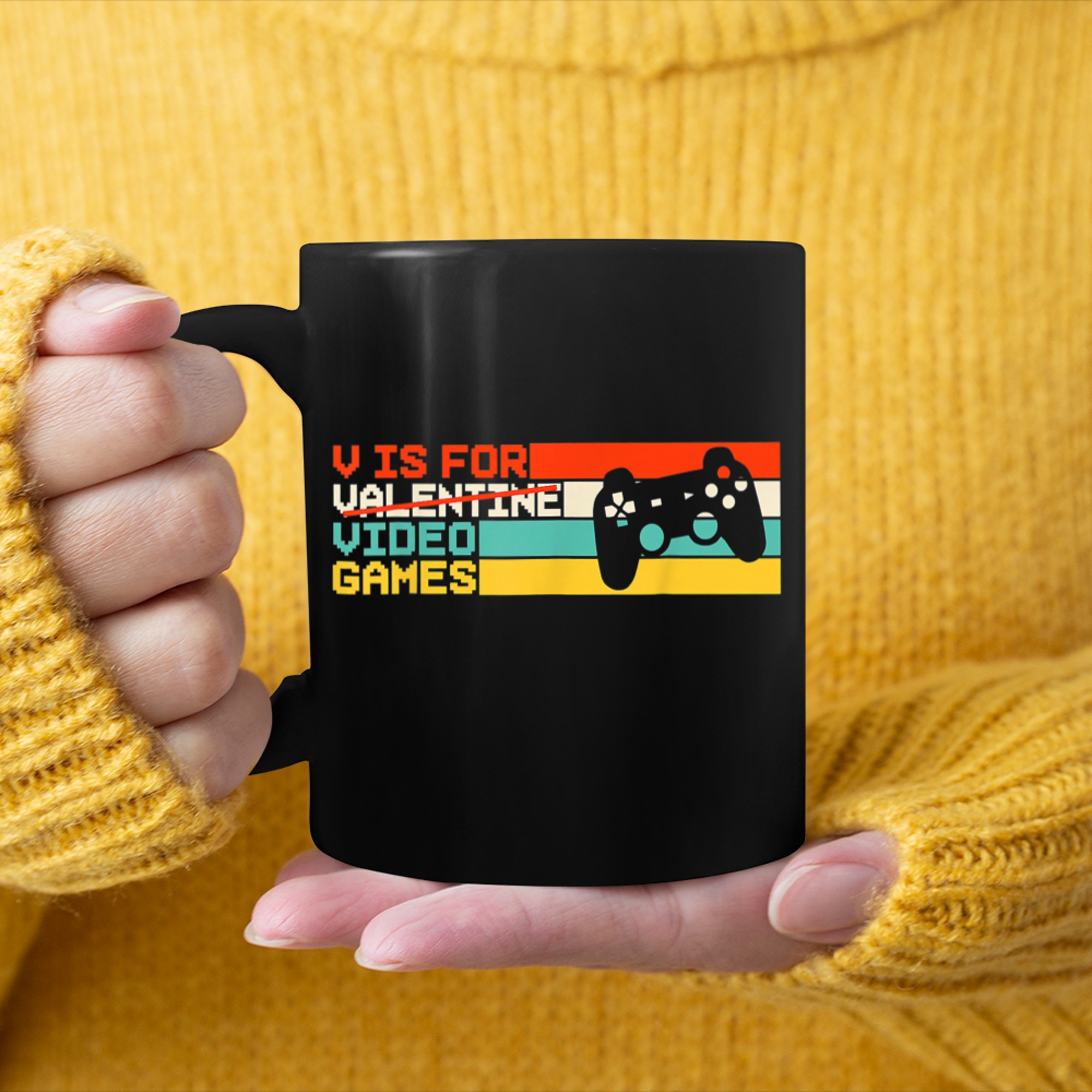 V Is For Video Games Funny Valentines Day Gamer Boy Men (30) mug black