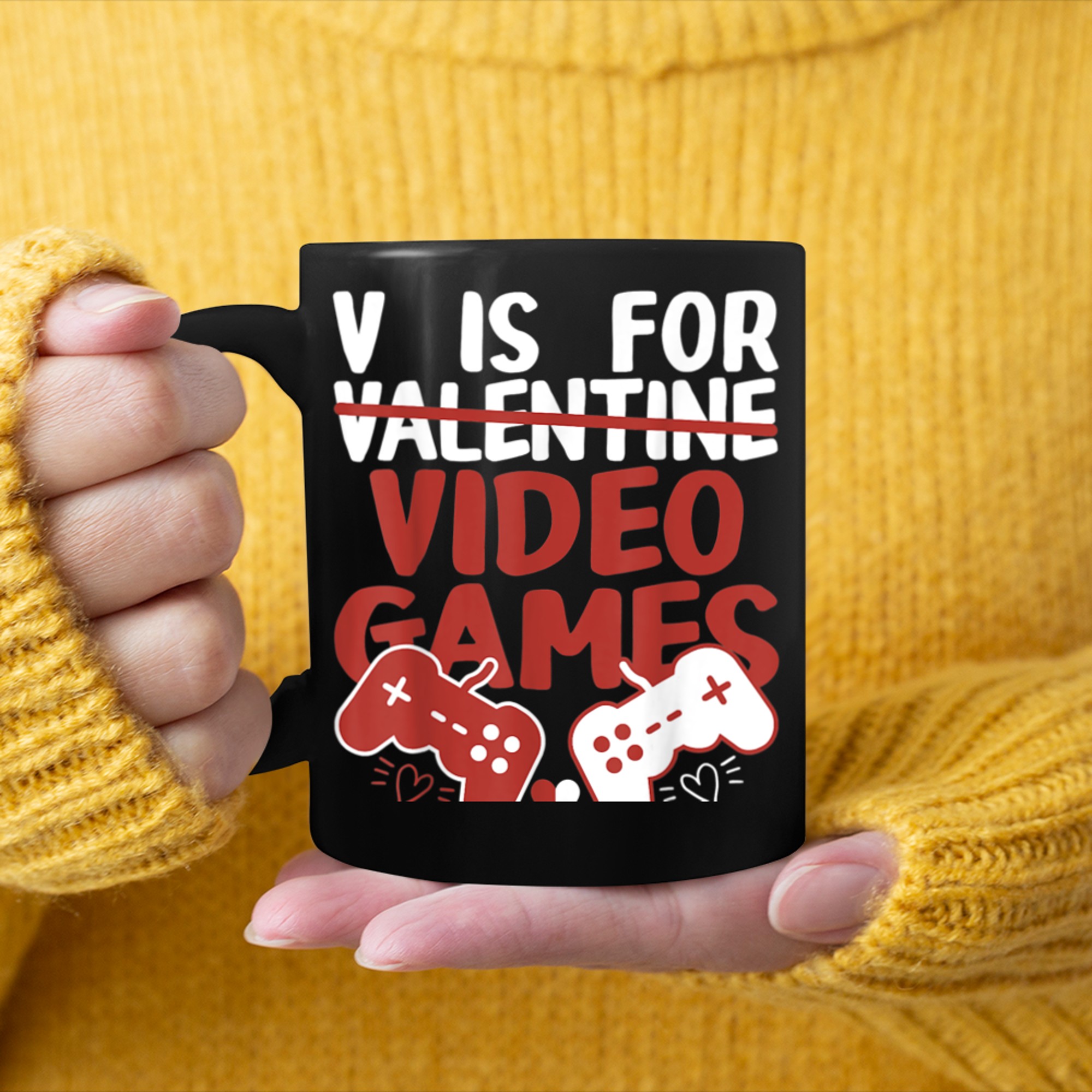 V Is For Video Games Funny Valentines Day Gamer Boy Men (32) mug black