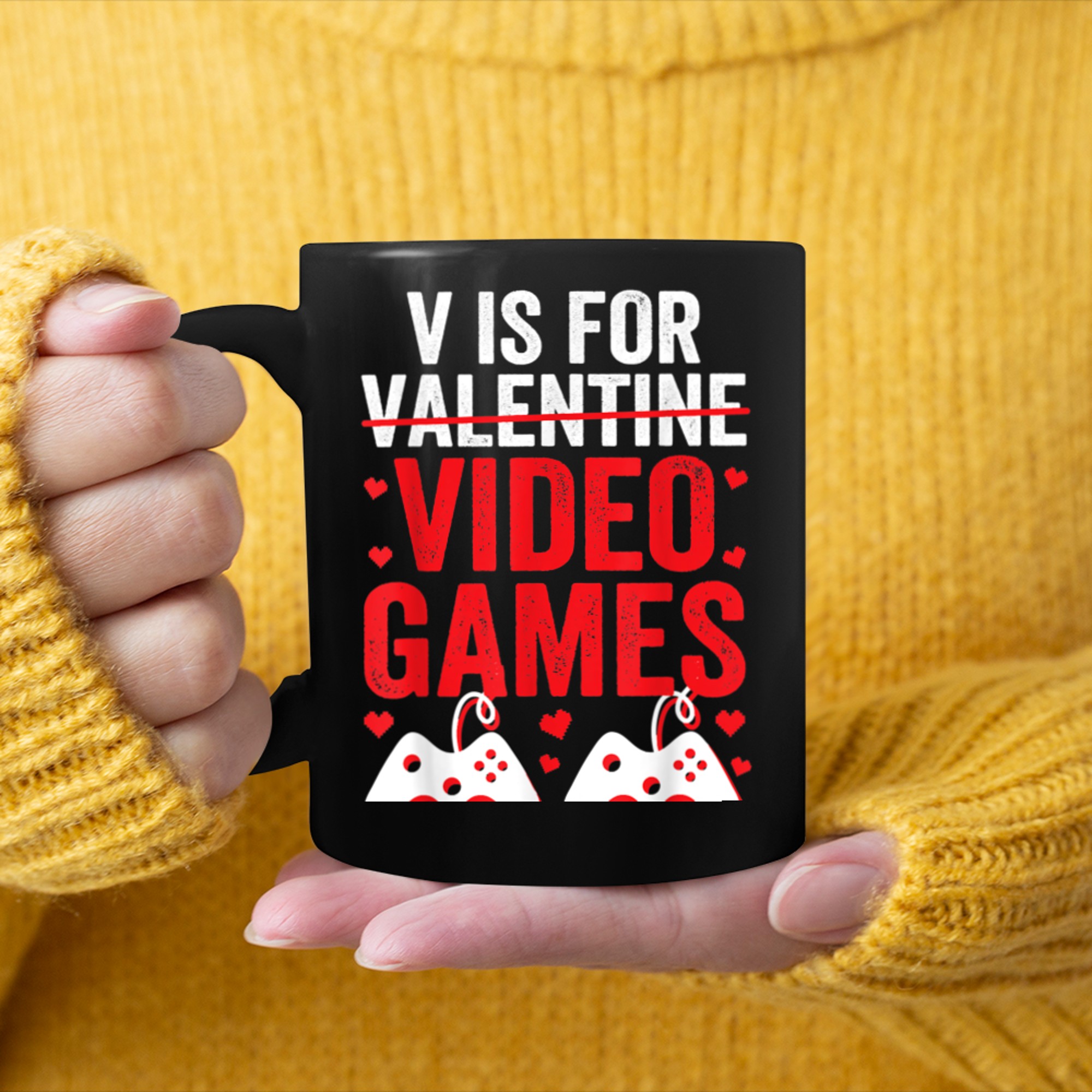 V Is For Video Games Funny Valentines Day Gamer Boy Men (33) mug black