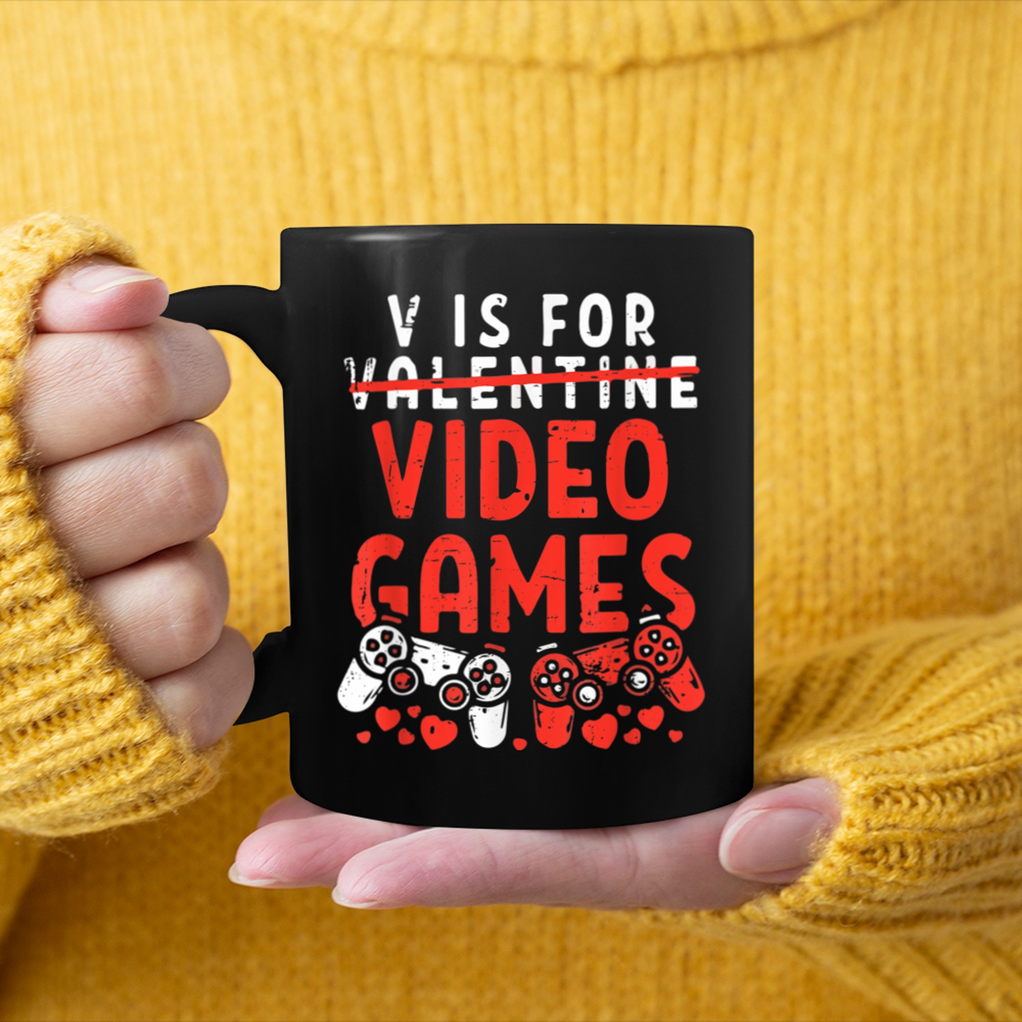 v Is For Video Games Funny Valentines Day Gamer Boy Men (36) mug black