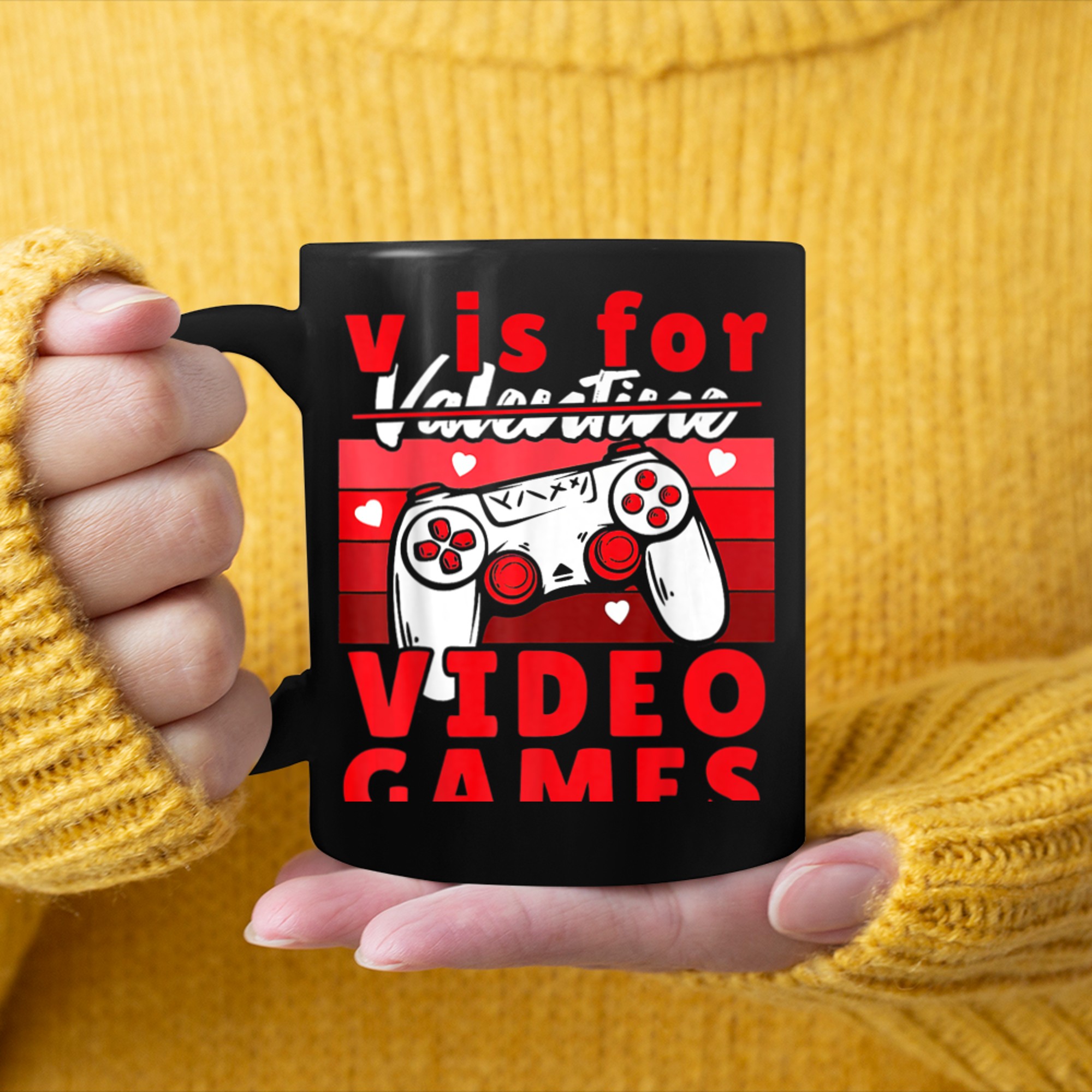 V Is For Video Games Funny Valentines Day Gamer Boy Men (38) mug black