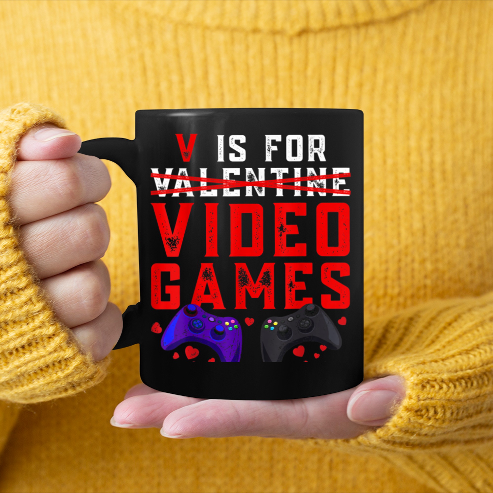 V Is For Video Games Funny Valentines Day Gamer Boy Men (43) mug black