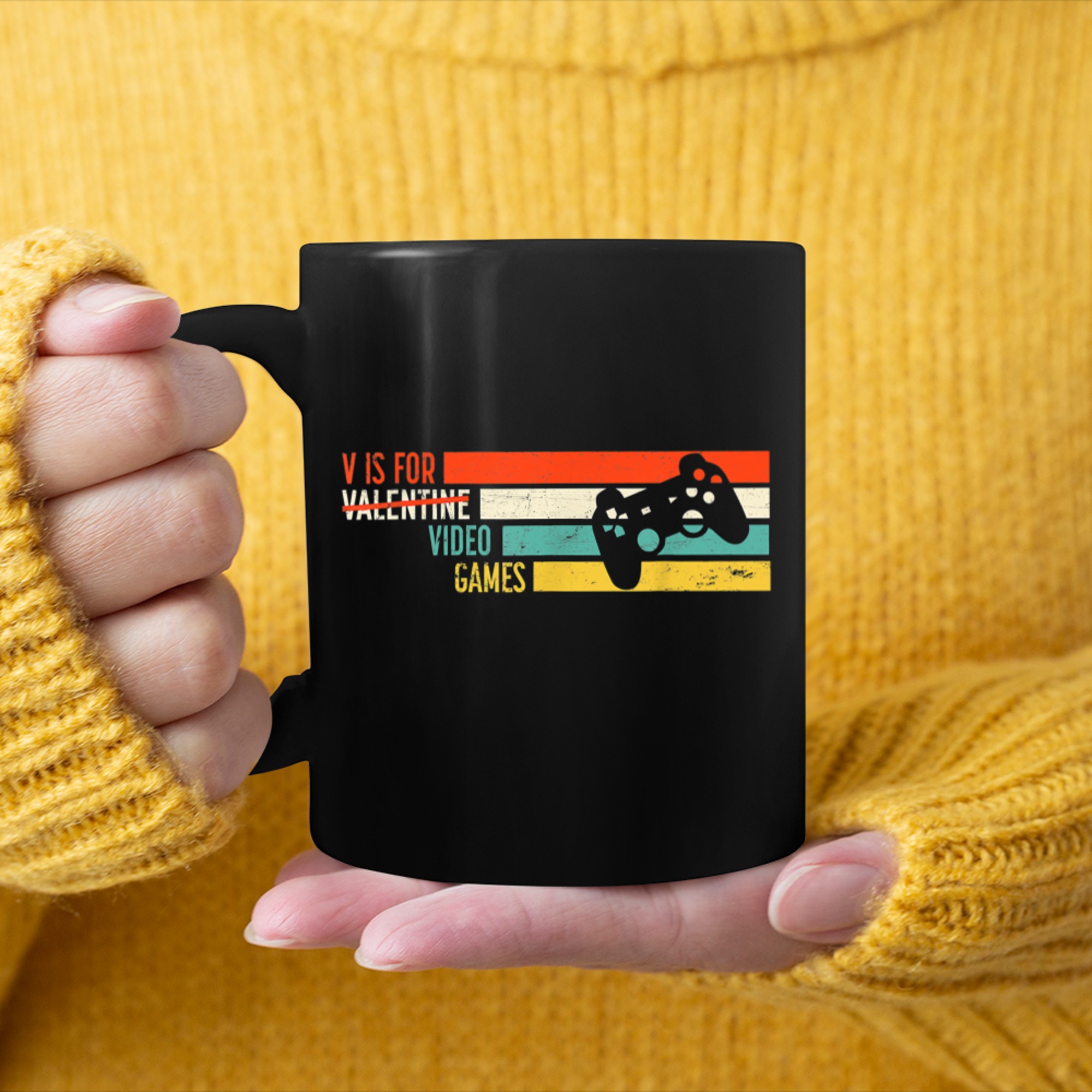 V Is For Video Games Funny Valentines Day Gamer Boy Men (46) mug black