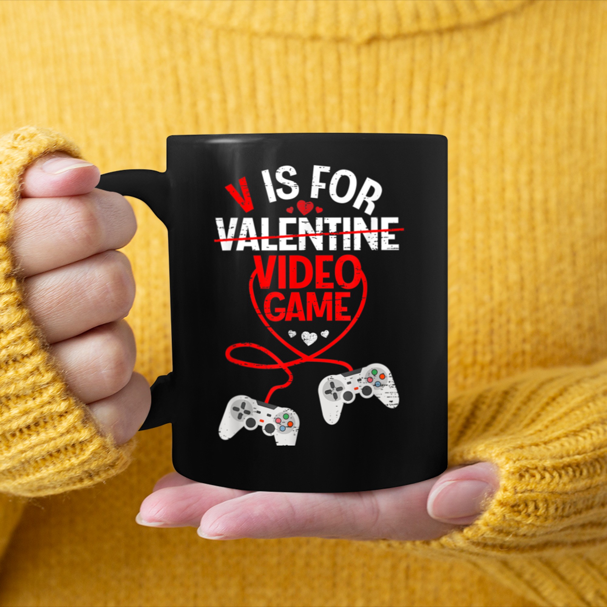 V Is For Video Games Funny Valentines Day Gamer Boy Men (48) mug black