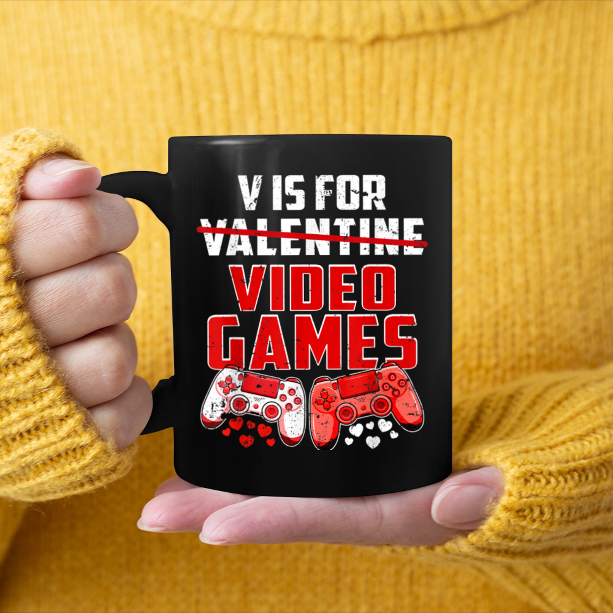 V Is For Video Games Funny Valentines Day Gamer Boy Men (5) mug black