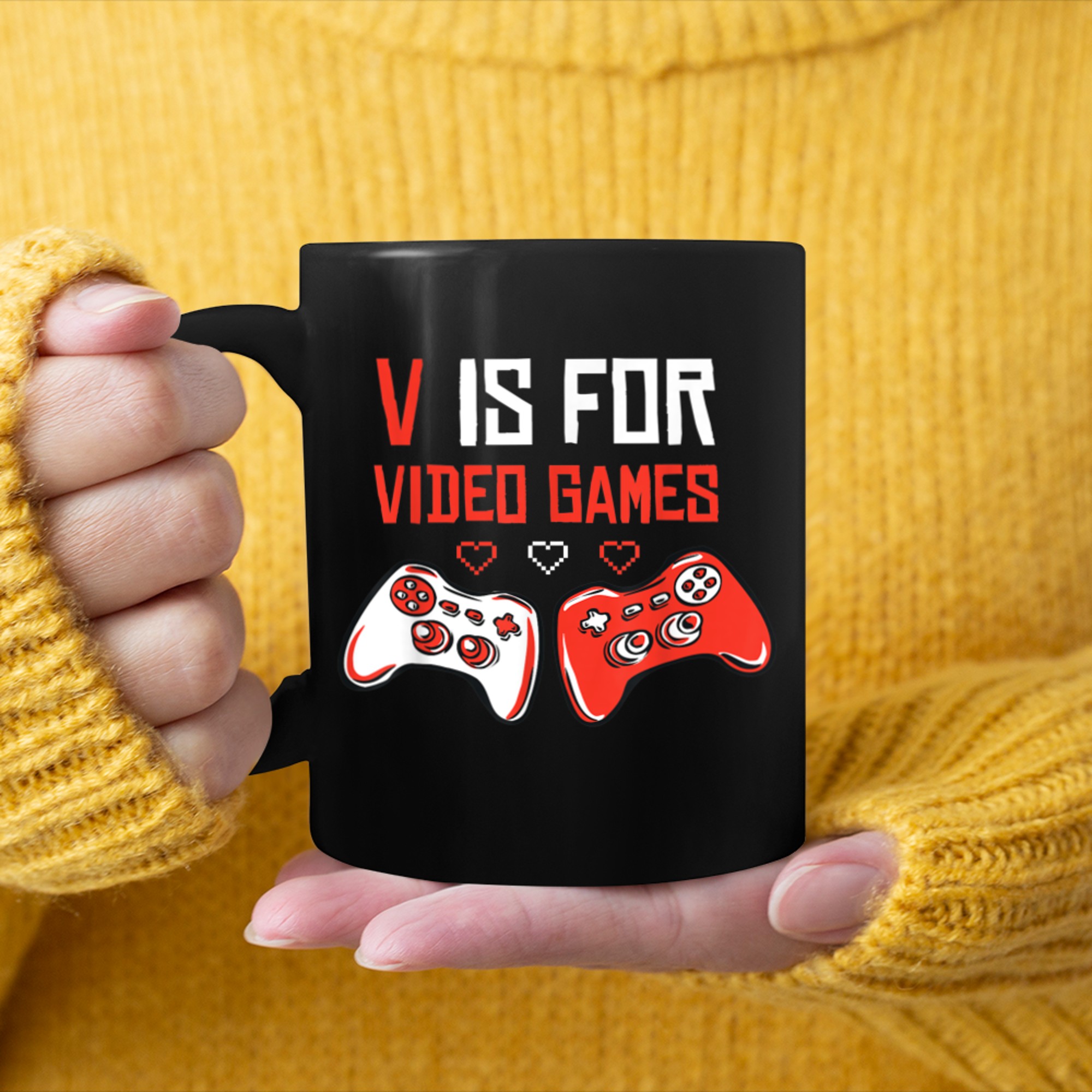 V IS FOR VIDEO GAMES Funny Valentines Day Gamer Boy Men (6) mug black