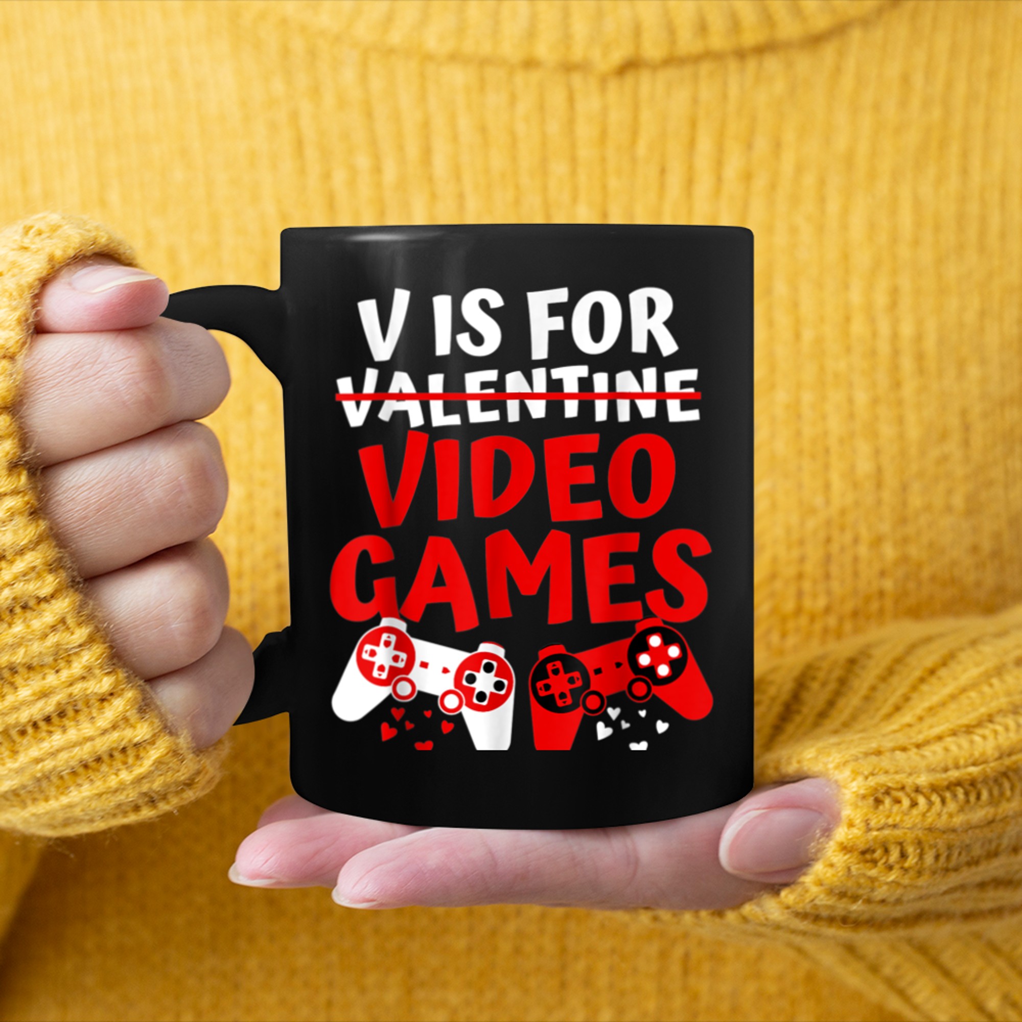 V Is For Video Games Funny Valentines Day Gamer Boy Men (61) mug black