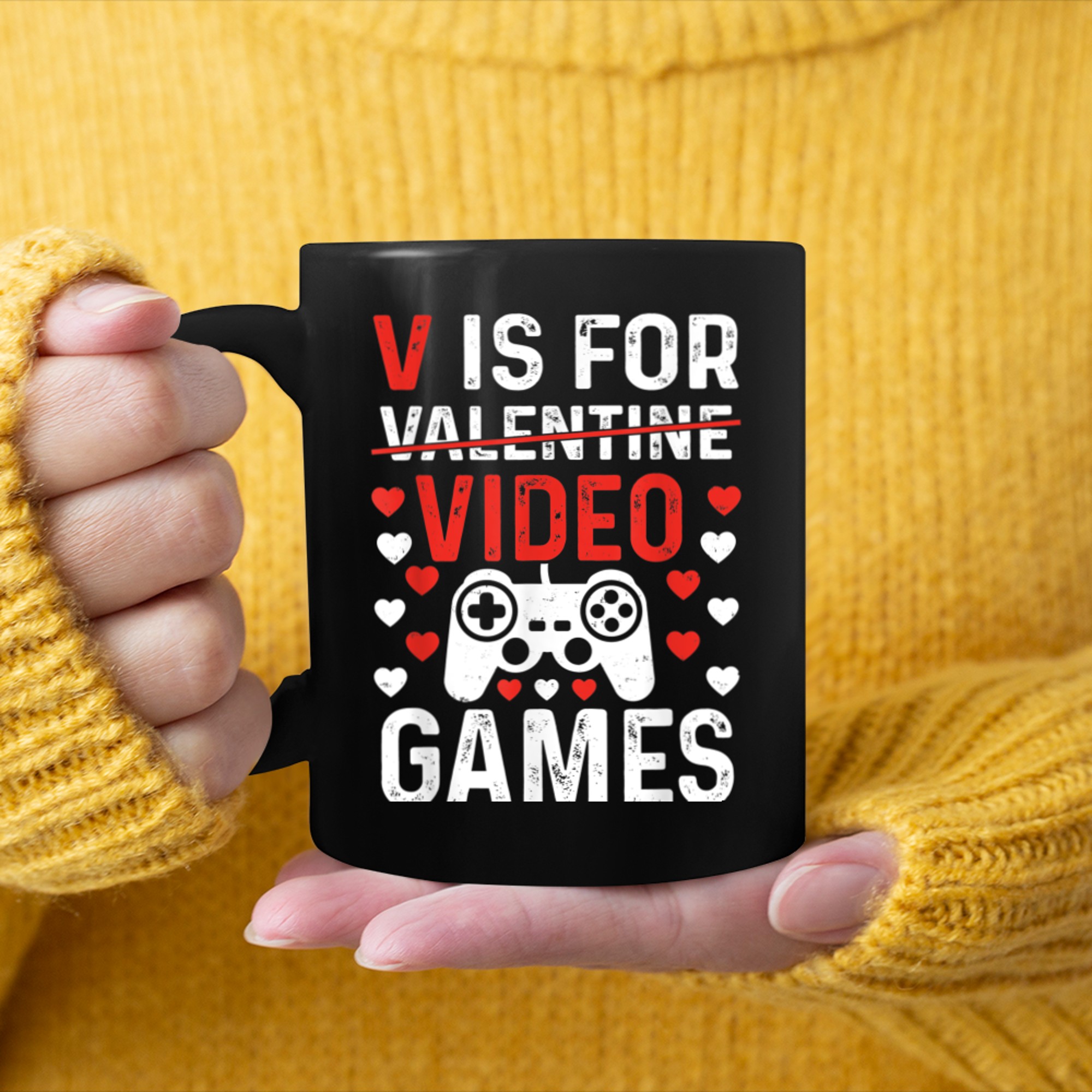 V Is For Video Games Funny Valentines Day Gamer Boy Men (66) mug black