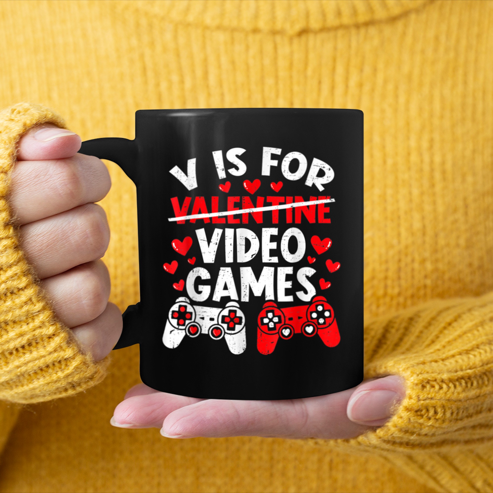 V Is For Video Games Funny Valentines Day Gamer Boy Men (7) mug black