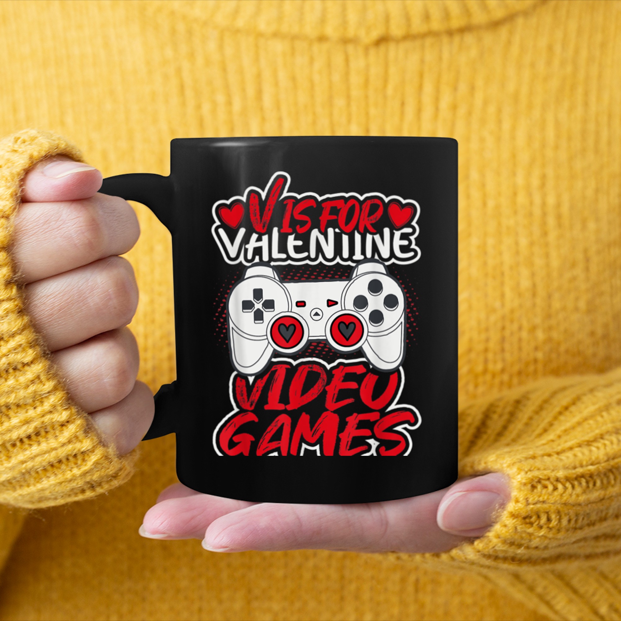 V Is For Video Games Funny Valentines Day Gamer Boy Men (72) mug black