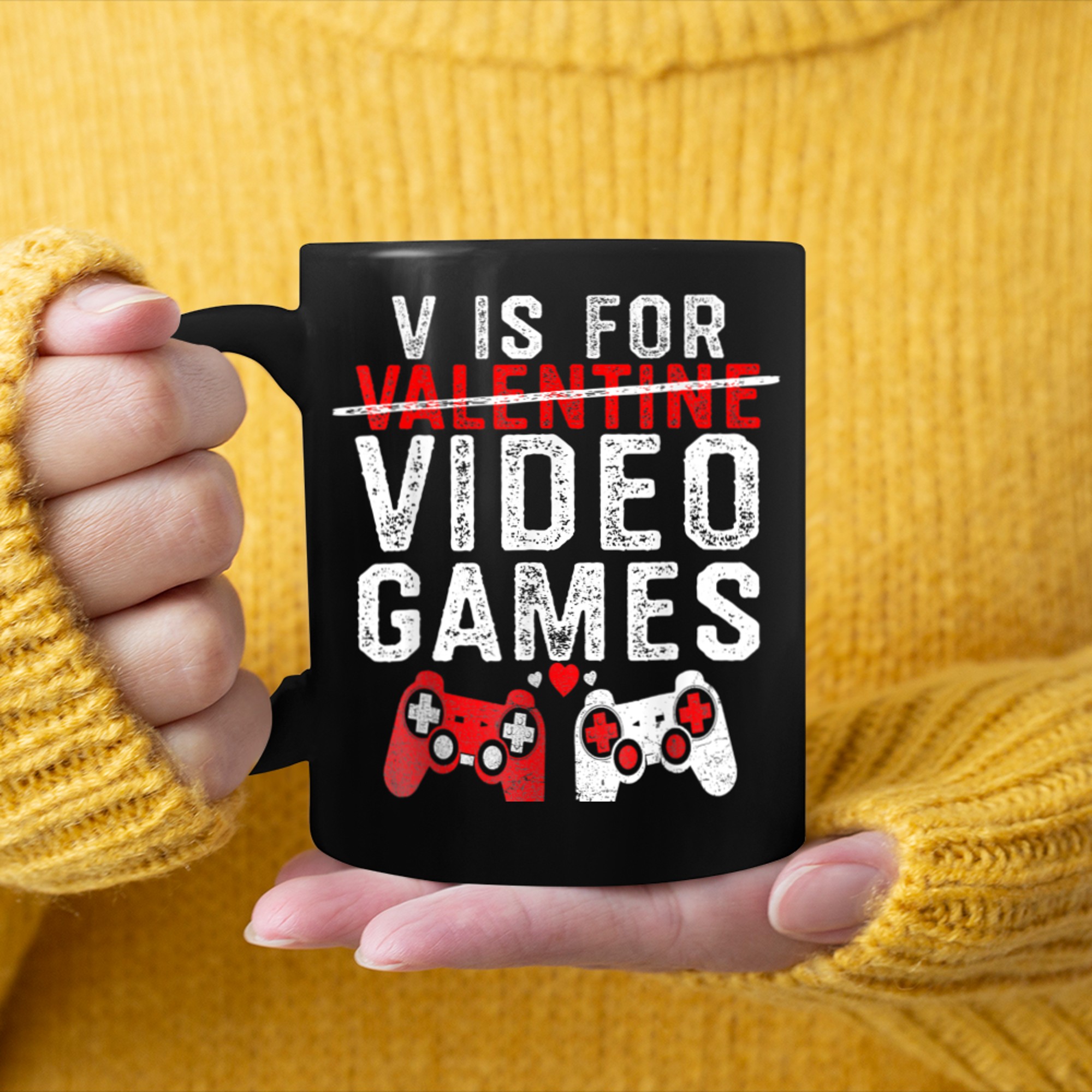 V Is For Video Games Funny Valentines Day Gamer Boy Men (74) mug black