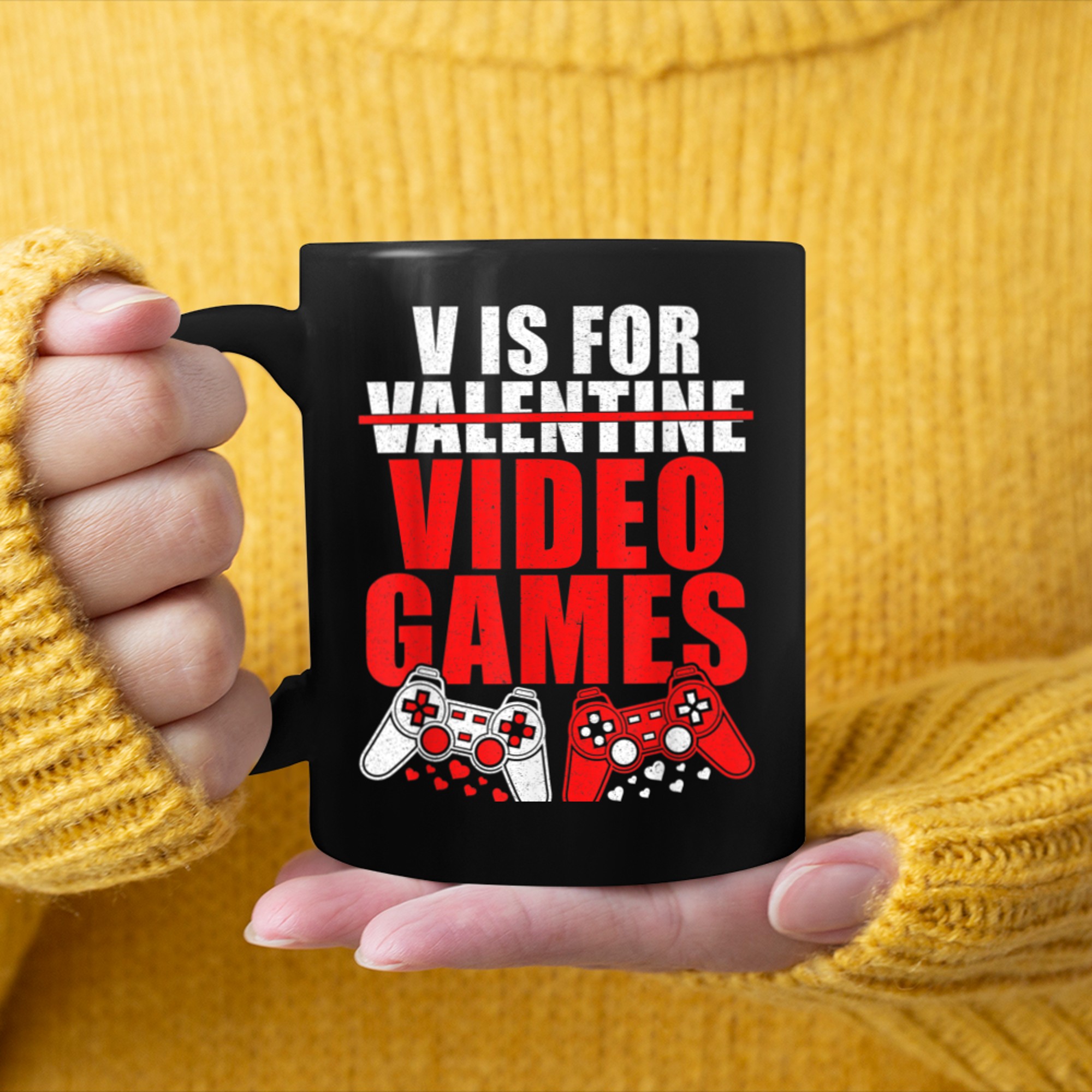 V Is For Video Games Funny Valentines Day Gamer Boy Men (77) mug black