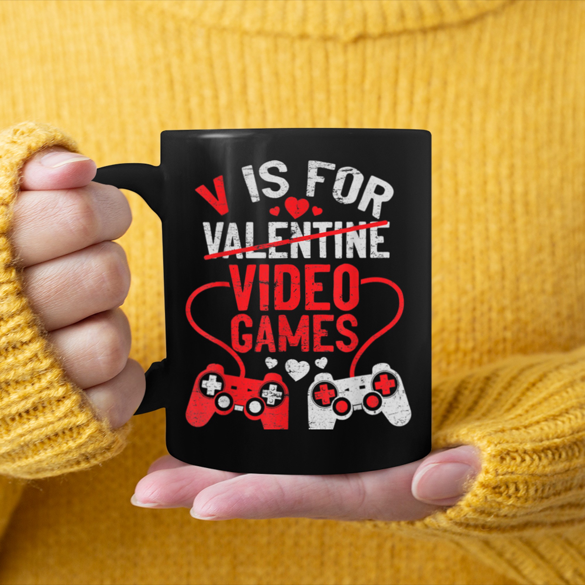 V Is For Video Games Funny Valentines Day Gamer Boy Men (78) mug black