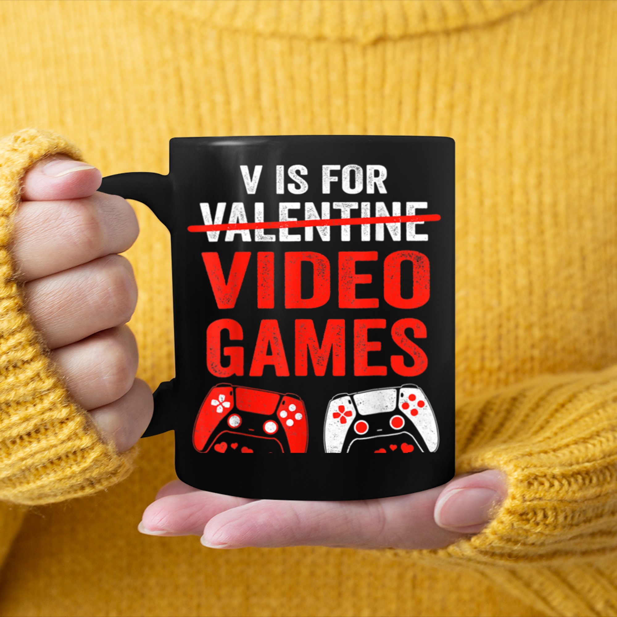 V Is For Video Games Funny Valentines Day Gamer Boy Men (79) mug black