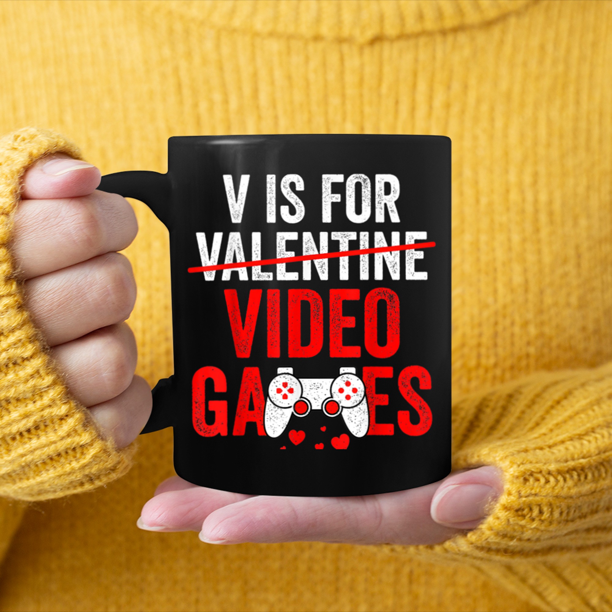 V Is For Video Games Funny Valentines Day Gamer Boy Men (81) mug black