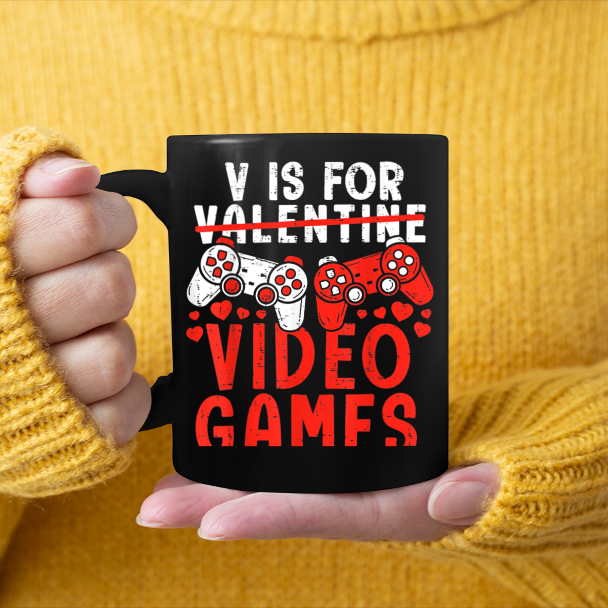 V Is For Video Games Funny Valentines Day Gamer Boy Men (87) mug black