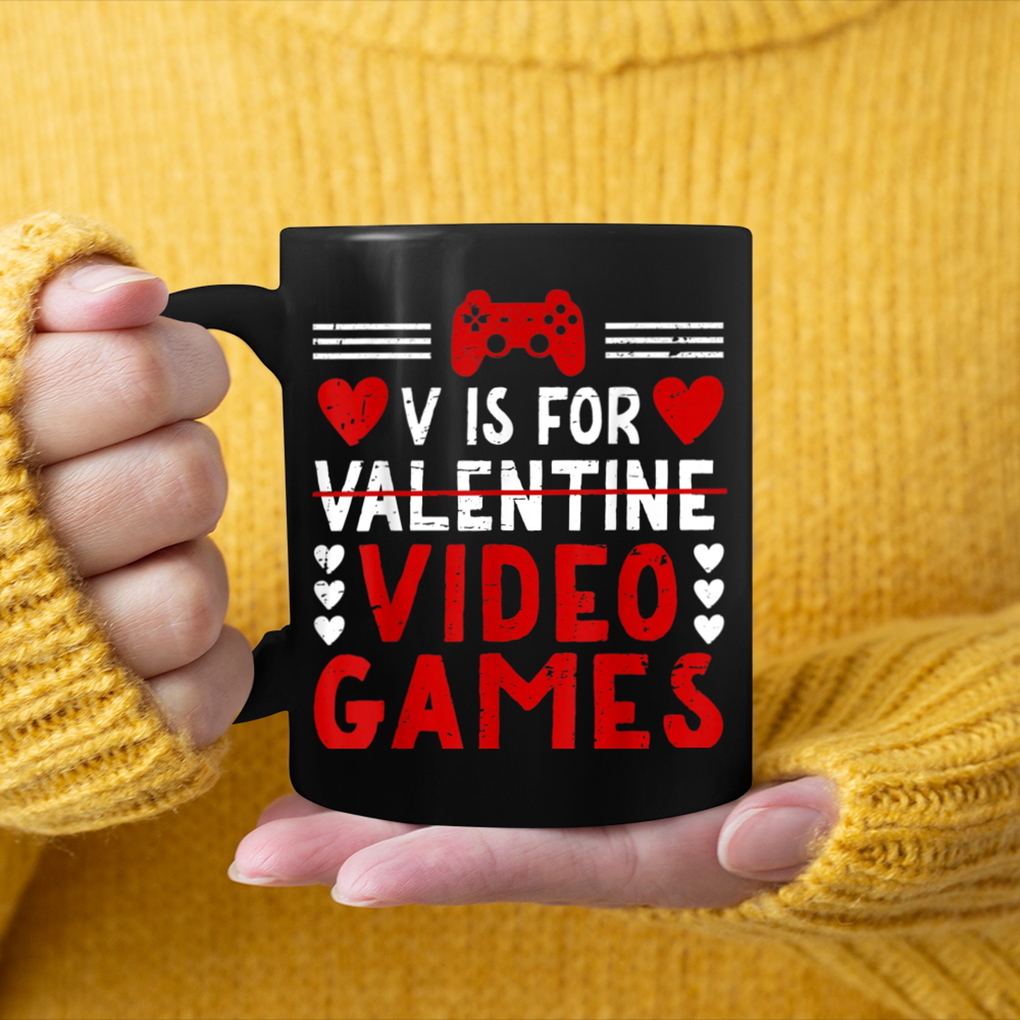 V Is For Video Games Funny Valentines Day Gamer Boy Men (9) mug black