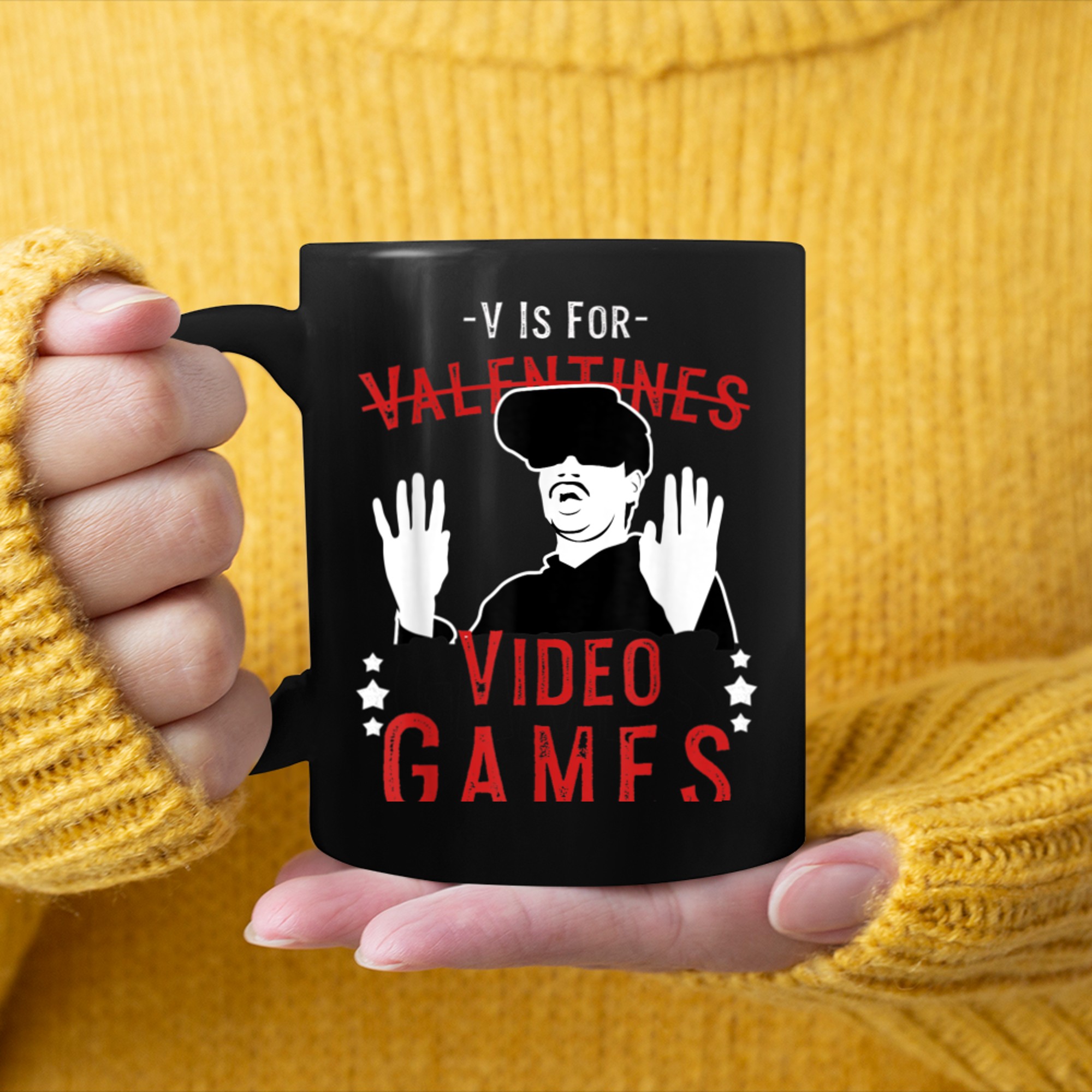 V Is For Video Games Funny Valentines Day Gamer Boy Men (90) mug black