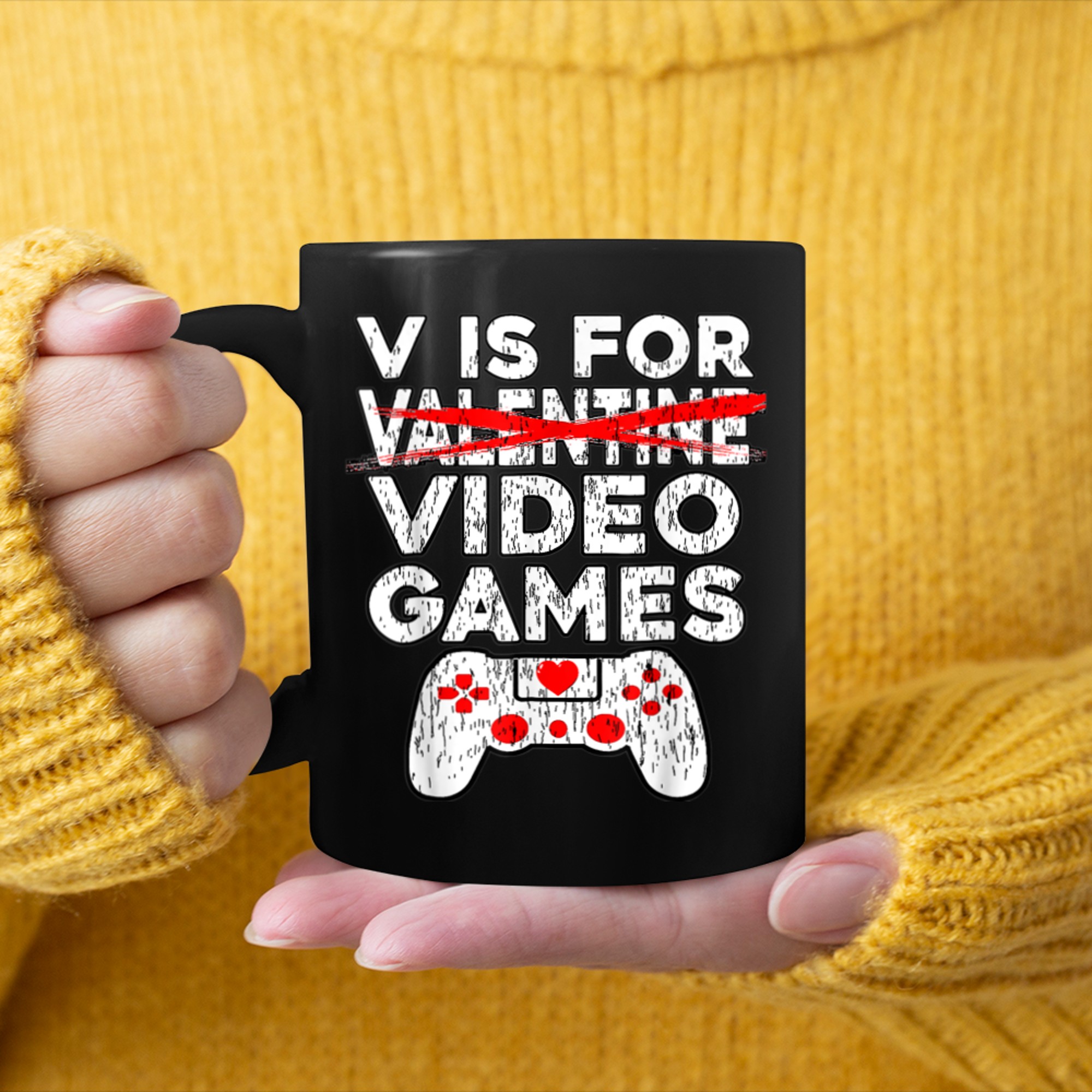 V Is For Video Games Funny Valentines Day Gamer Boy Men (91) mug black