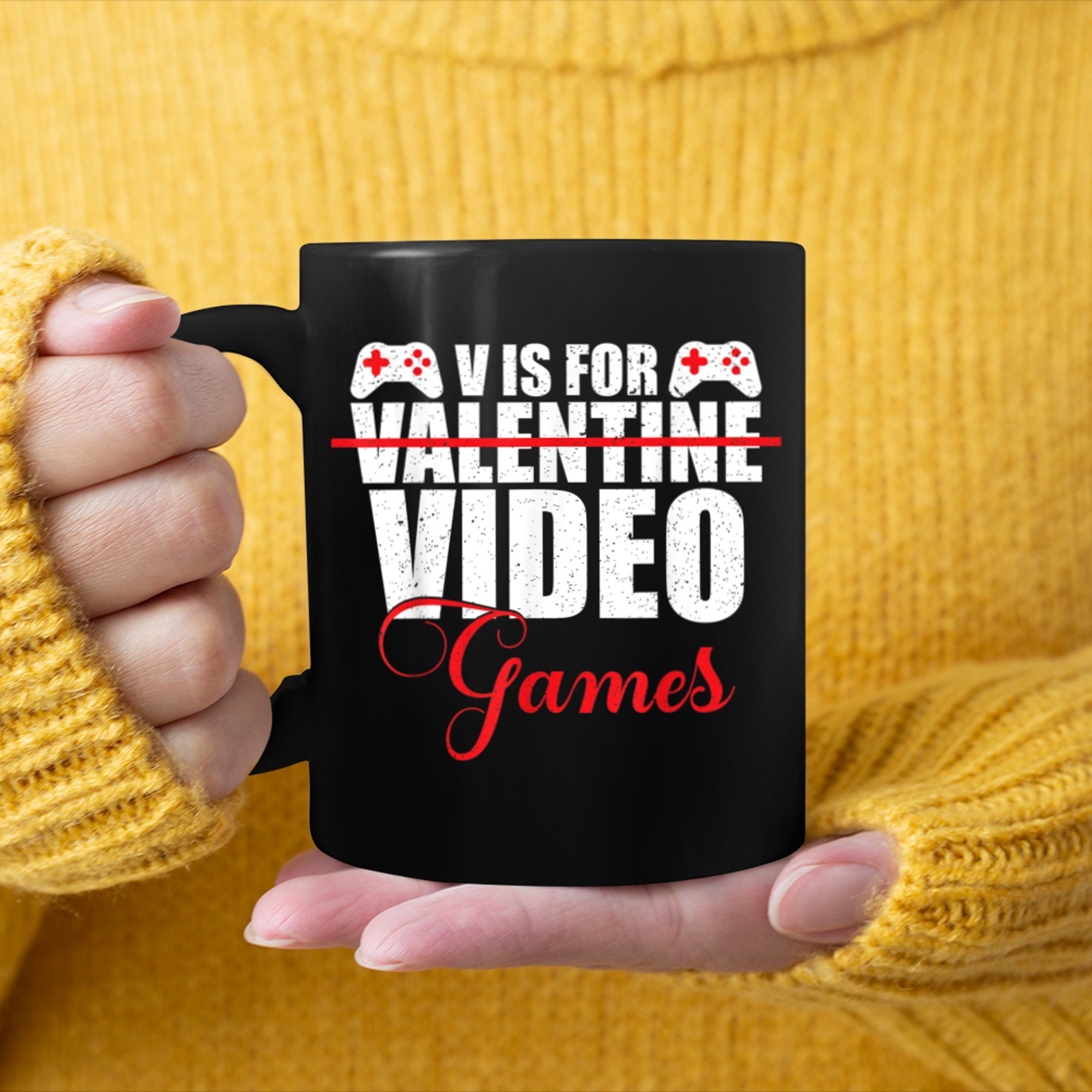 V Is For Video Games Funny Valentines Day Gamer Boy Men (92) mug black