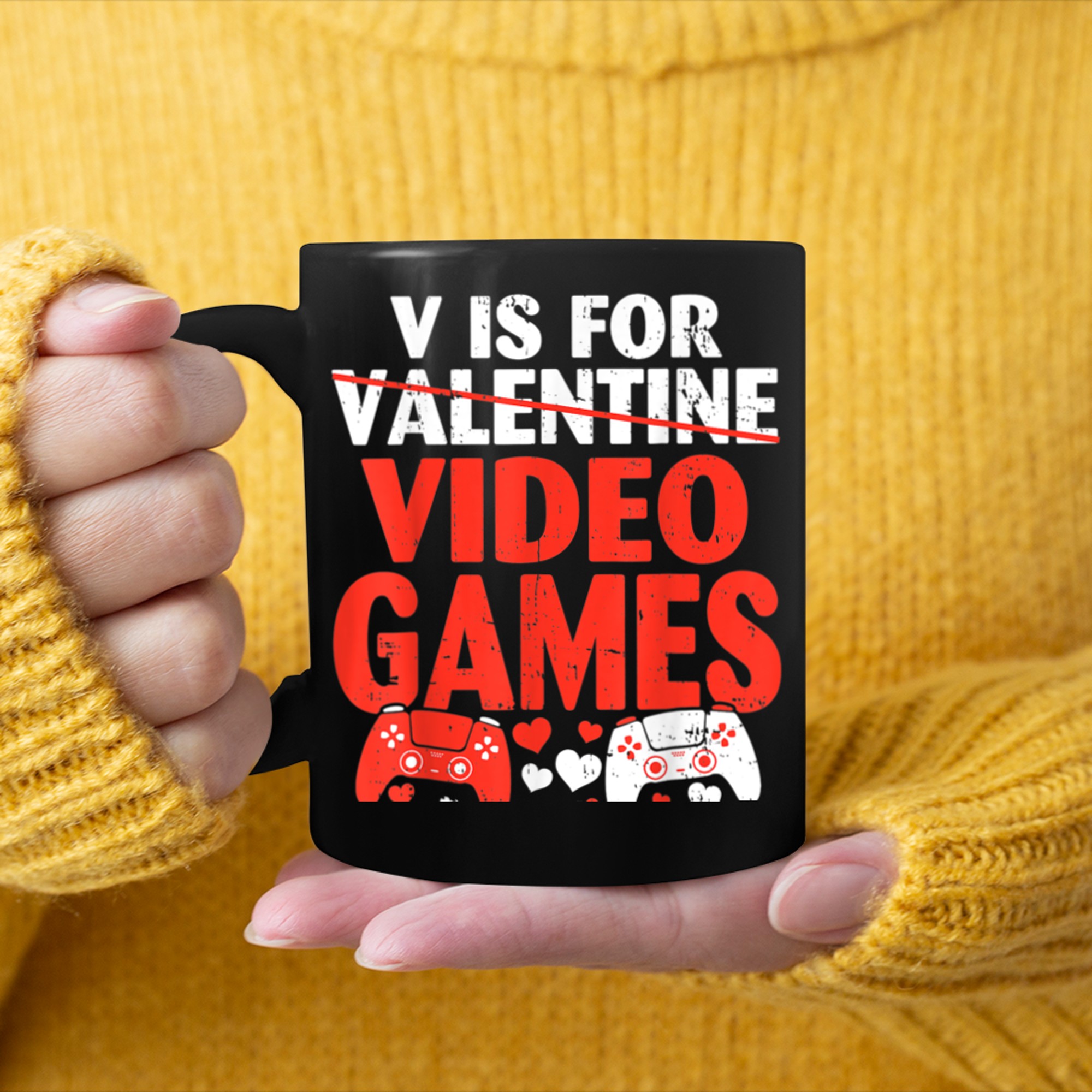 V Is For Video Games Funny Valentines Day Gamer Boy Men (93) mug black