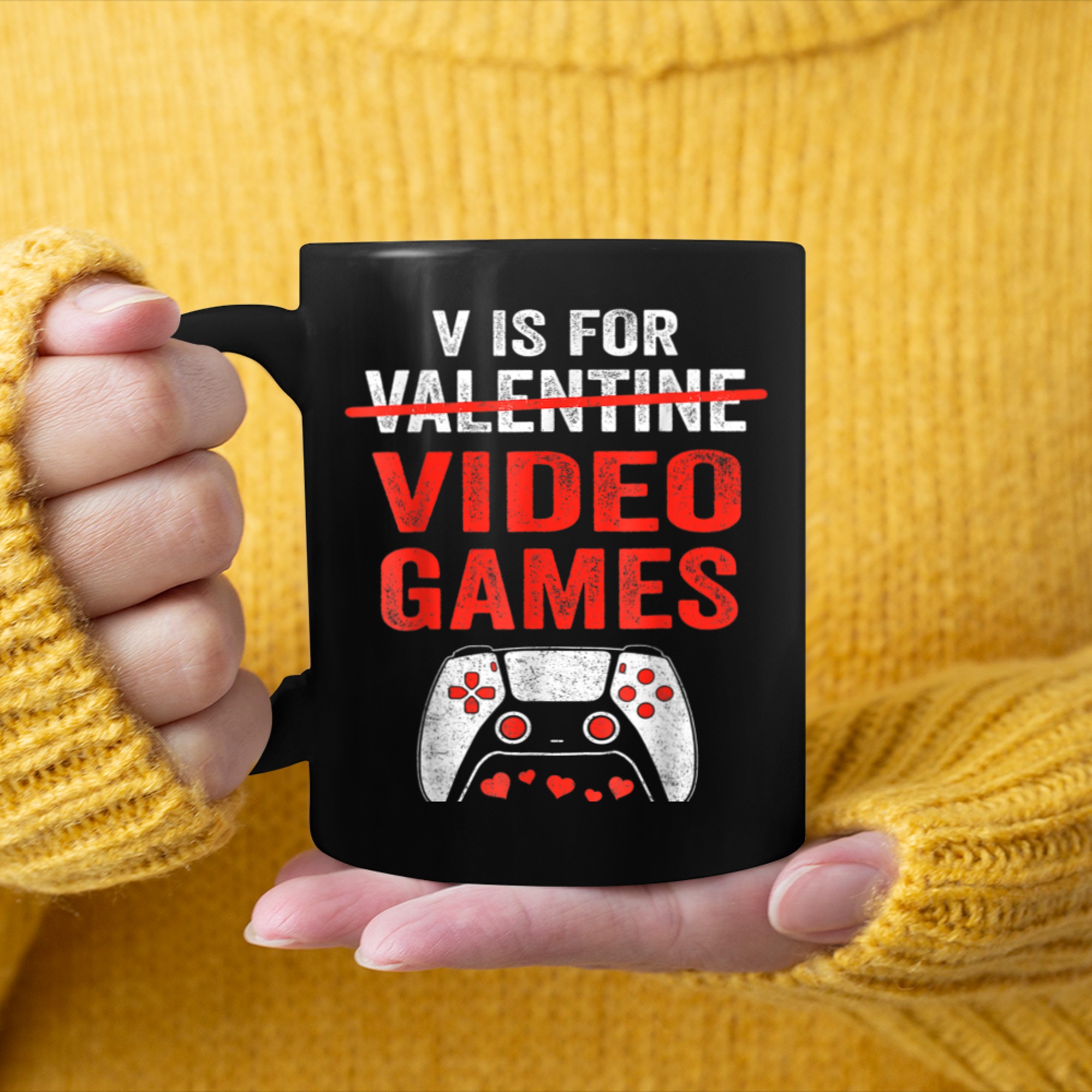 V Is For Video Games Funny Valentines Day Gamer Boy Men (94) mug black