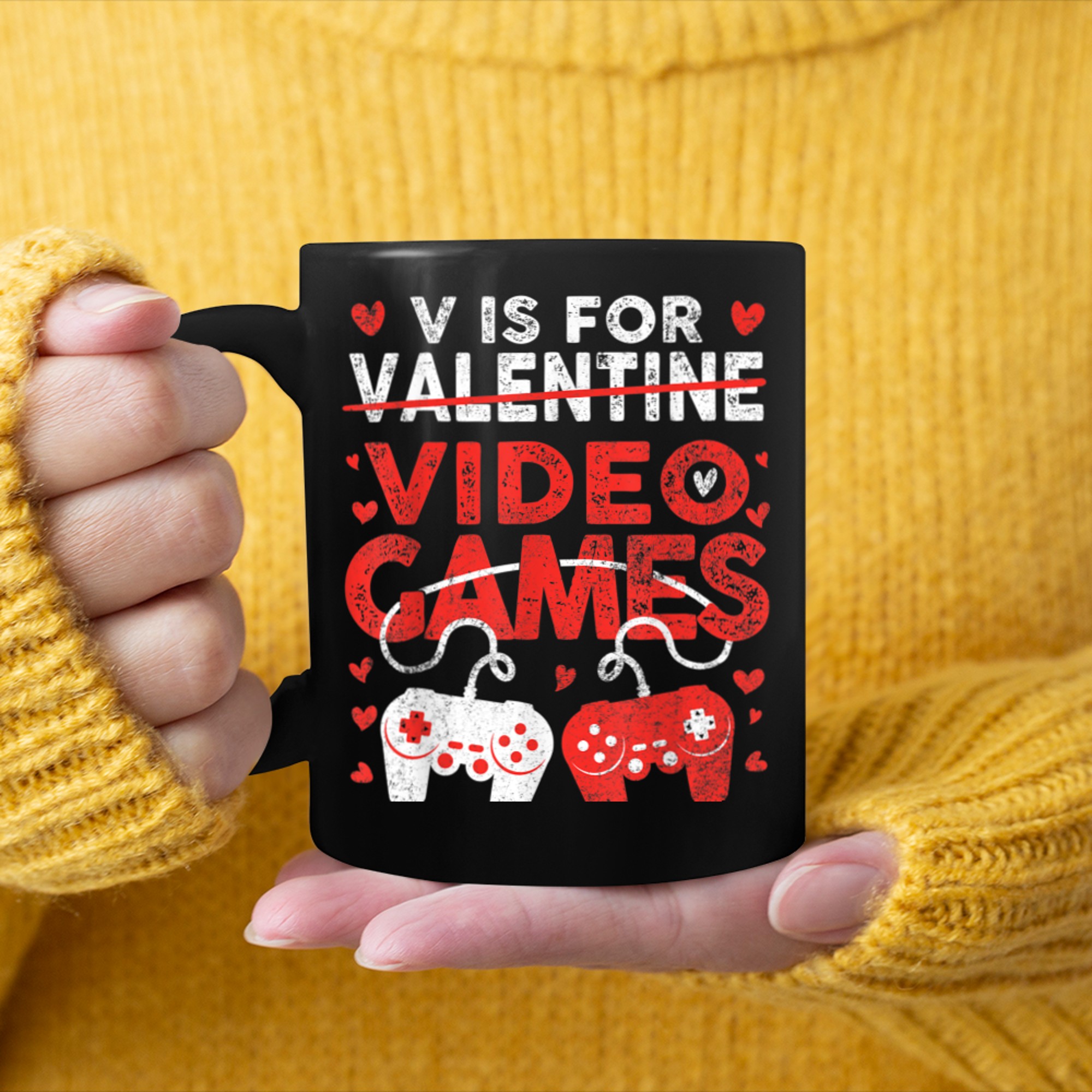 V Is For Video Games Funny Valentines Day Gamer Boy Men (95) mug black