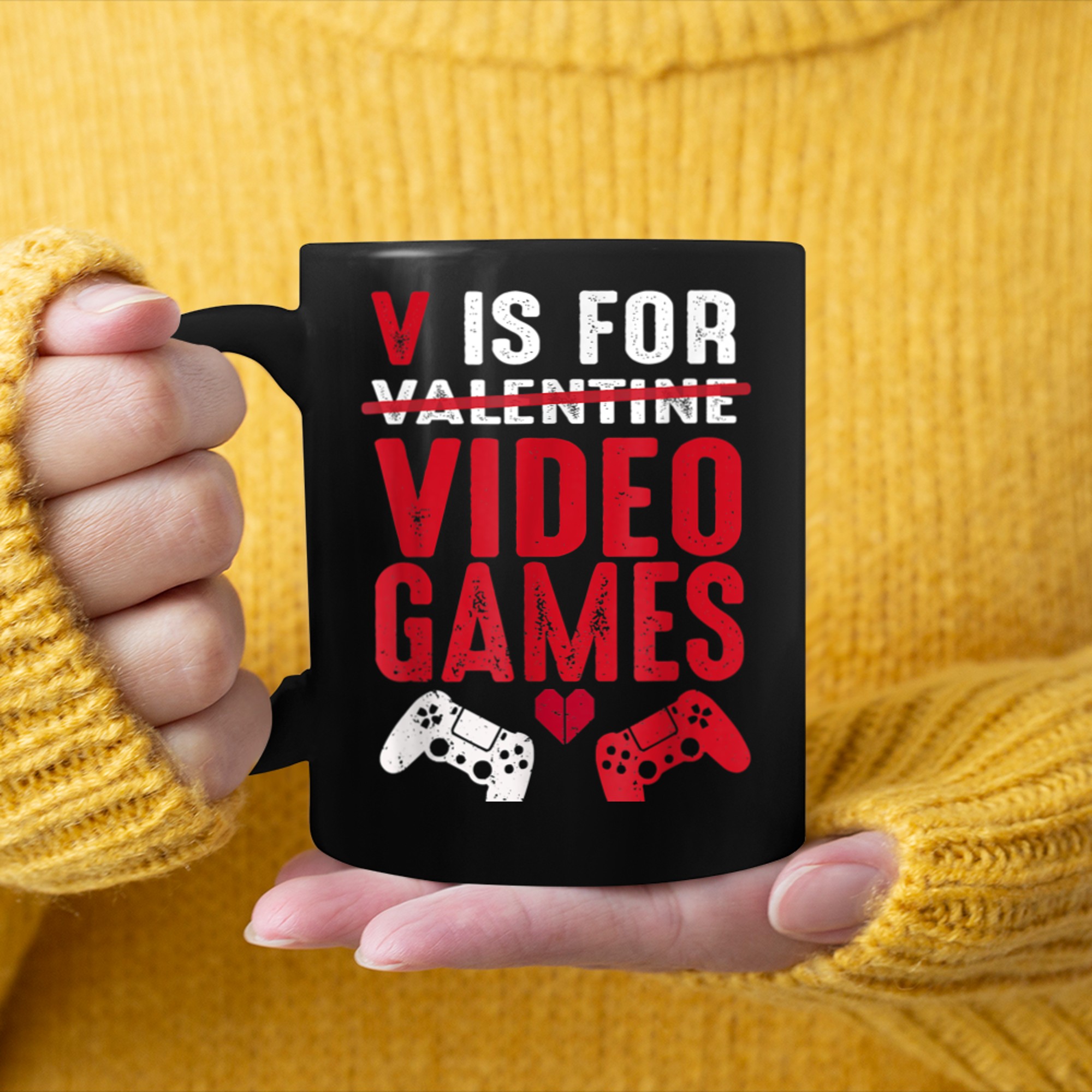 V Is For Video Games Funny Valentines Day Gamer Boy Men (99) mug black