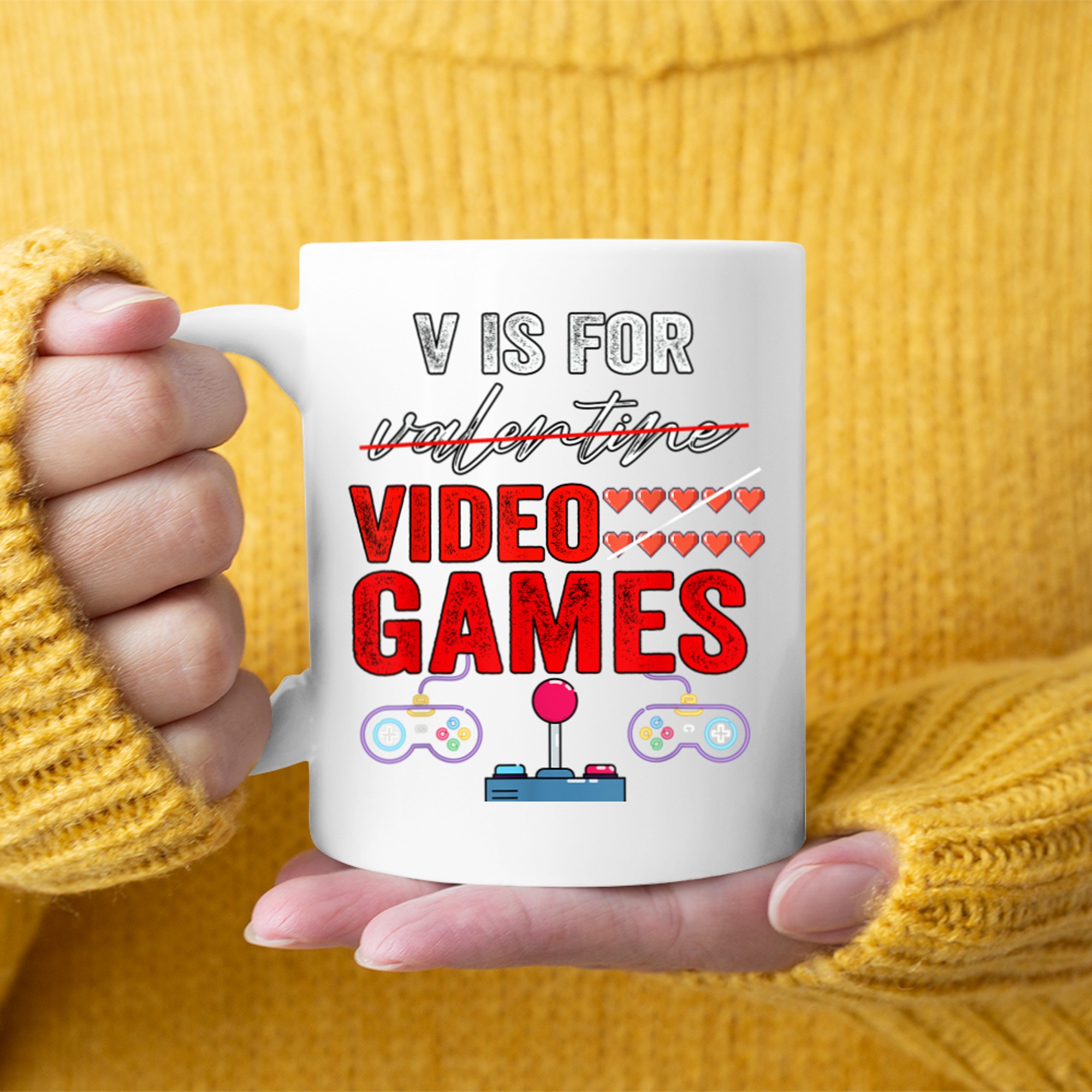 V Is For Video Games Funny Valentines Day Gamer Boy Men Gif mug white