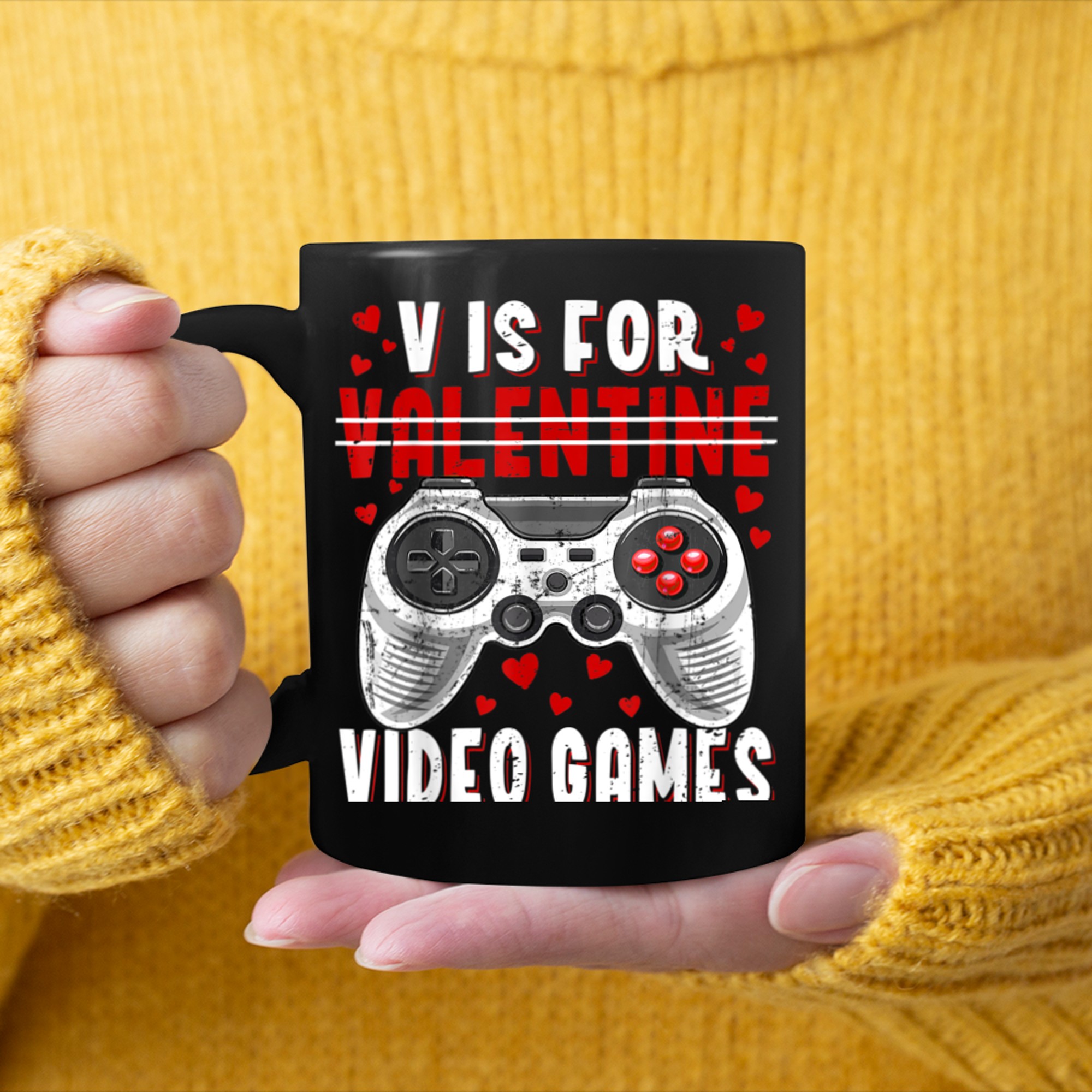 V Is For Video Games Funny Valentines Day Gamer Boy Men Kids (15) mug black