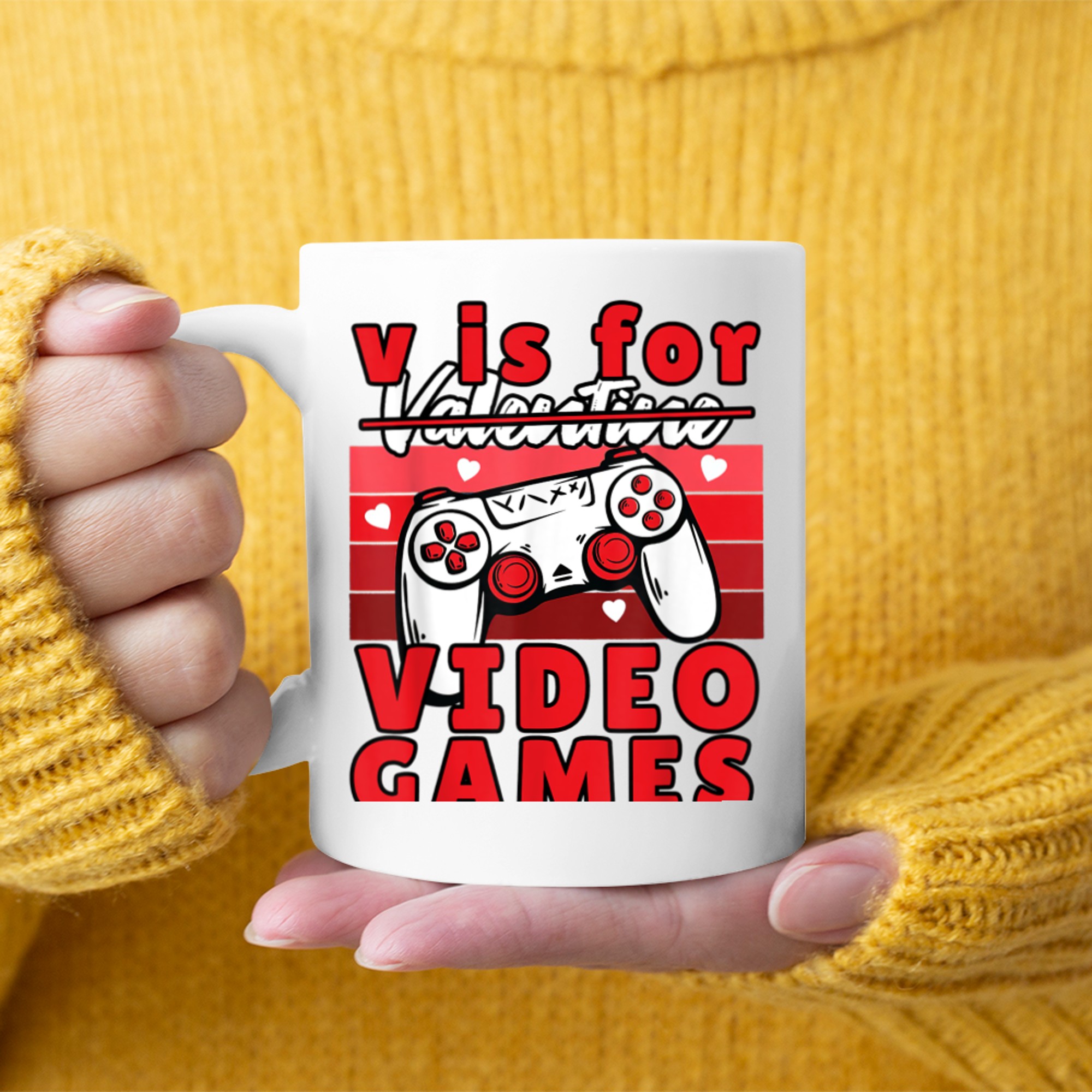 V Is For Video Games Funny Valentines Day Gamer Boy Men Kids (2) mug white