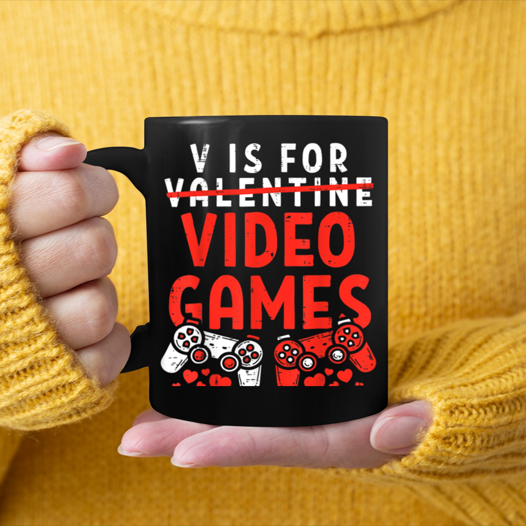 V Is For Video Games Funny Valentines Day Gamer Boy Men Kids (3) mug black