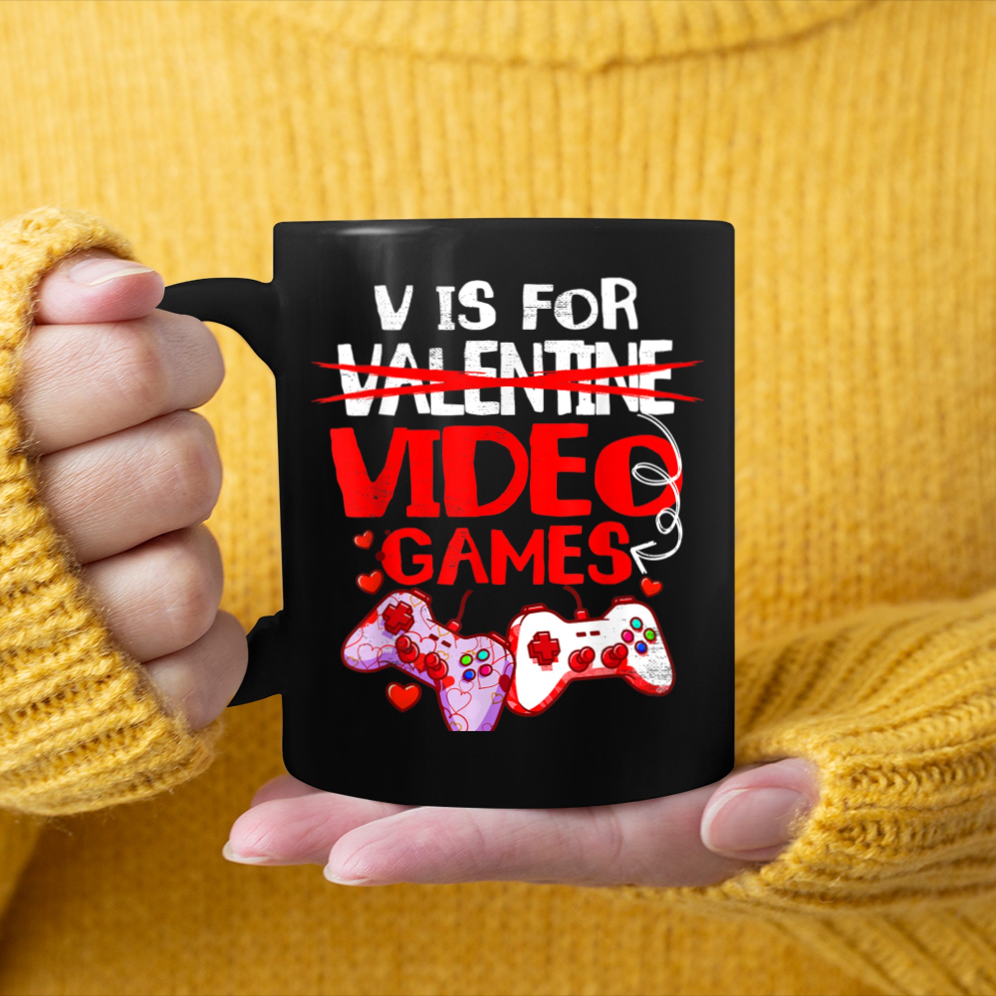 V Is For Video Games Funny Valentines Day Gamer Boy Men Kids (7) mug black