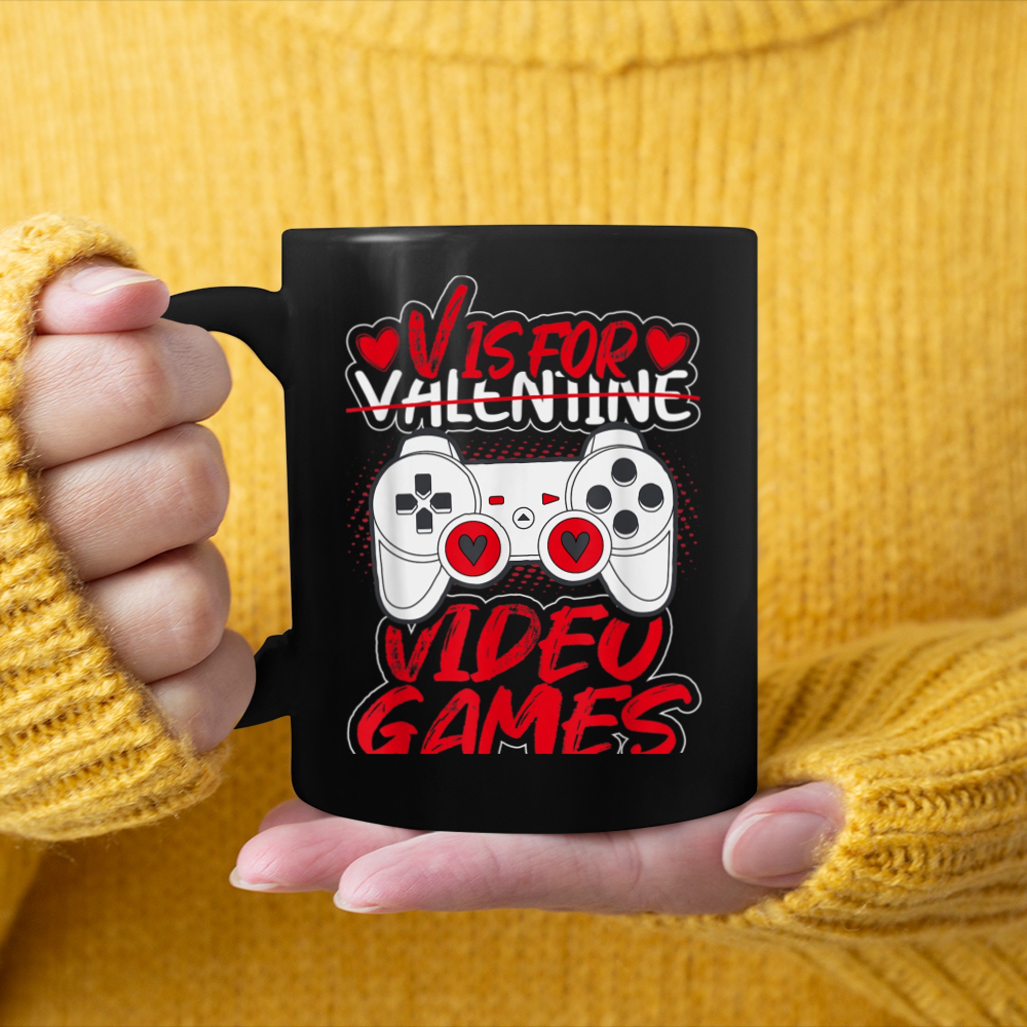 V Is For Video Games Funny Valentines Day Gamer Boy Men Kids (8) mug black