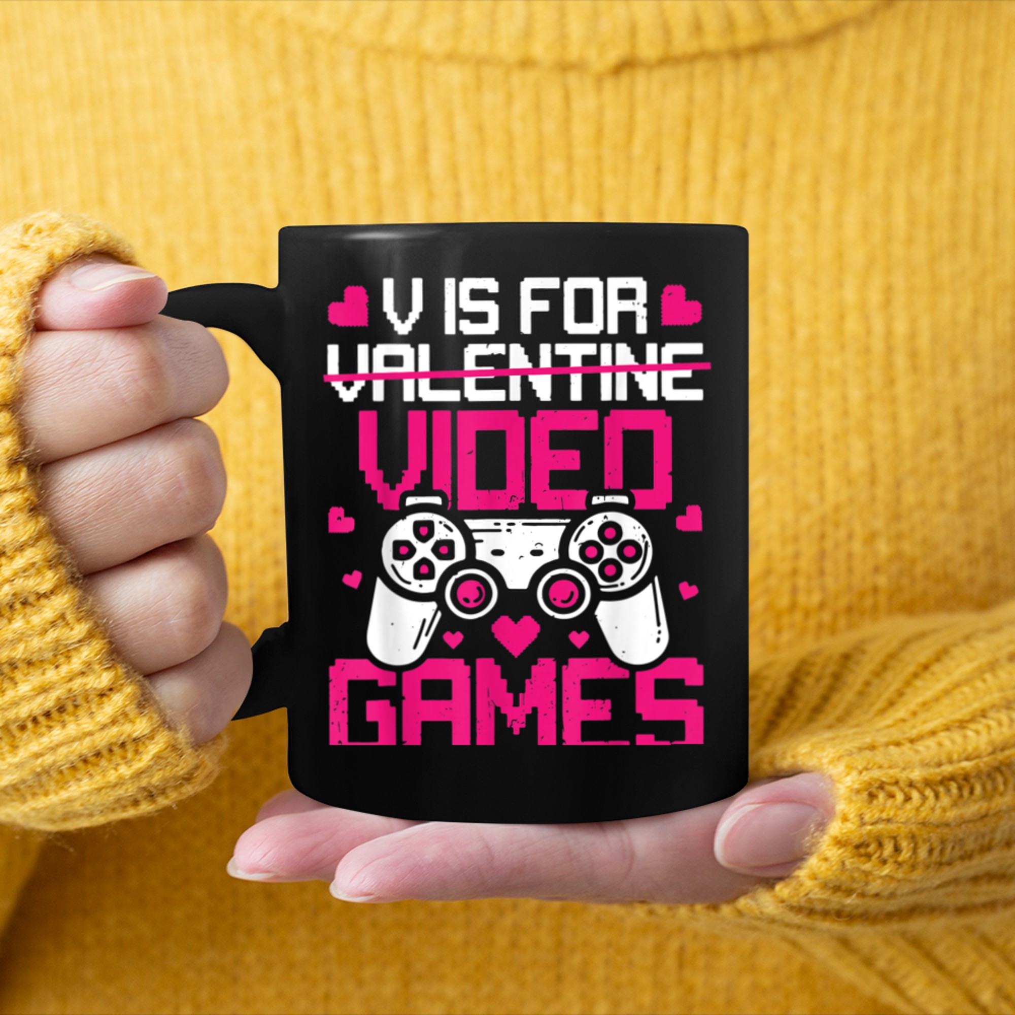 V Is For Video Games Funny Valentines Day Gamer Boys Men (1) mug black