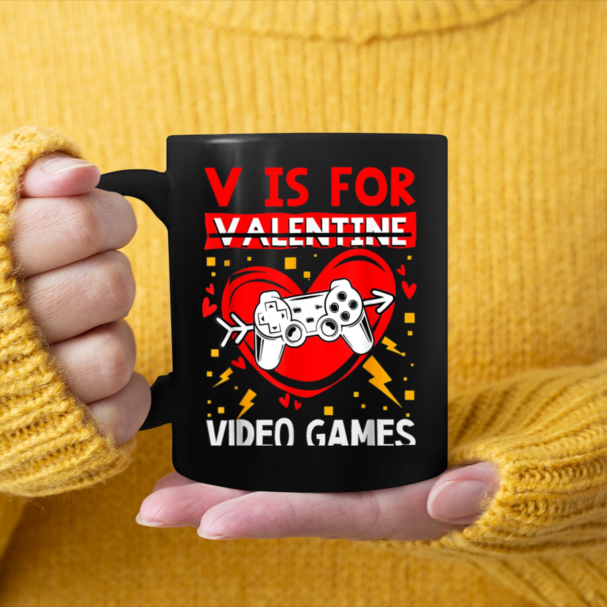 V Is For Video Games Funny Valentines Day Gamer Boys Men (11) mug black