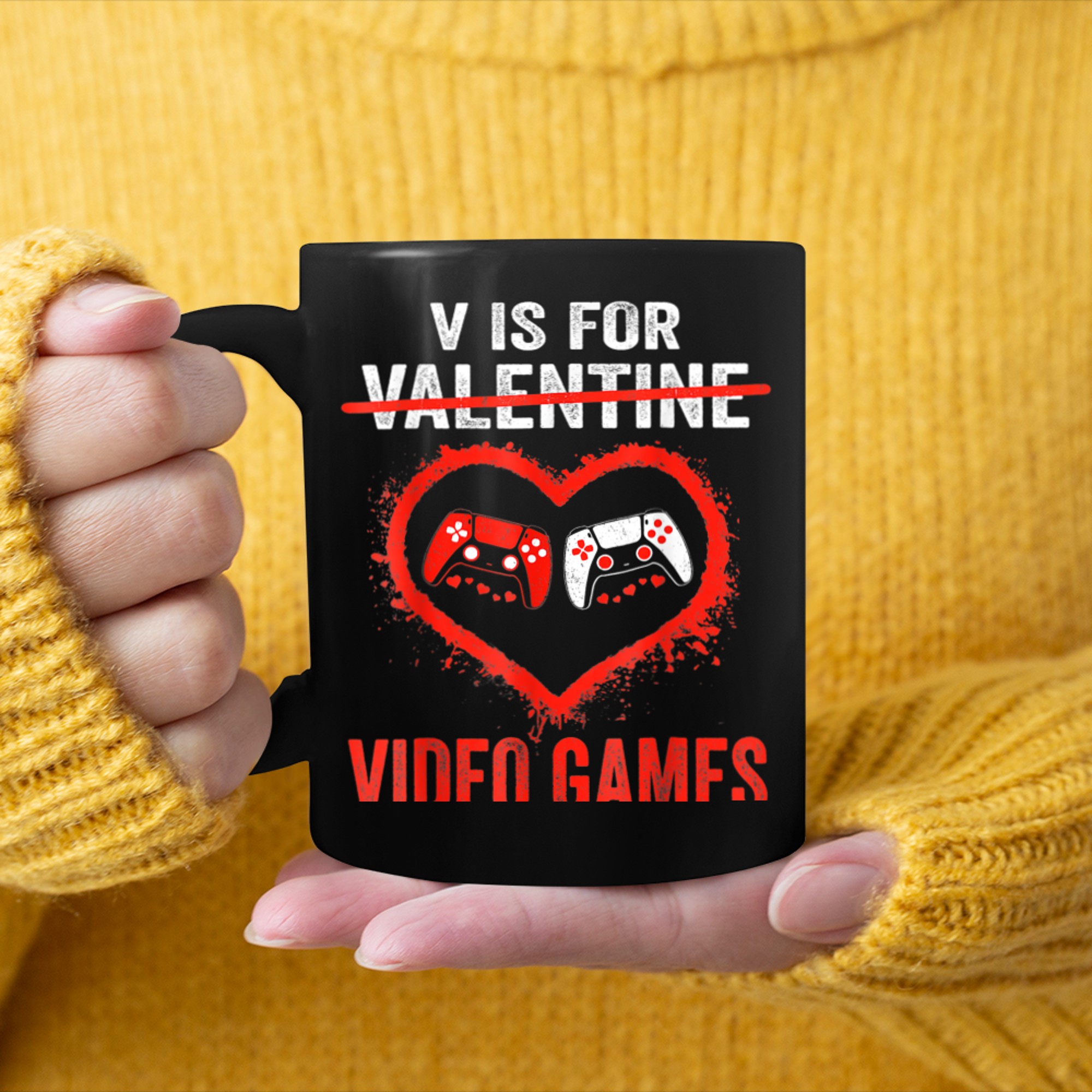 V Is For Video Games Funny Valentines Day Gamer Boys Men (12) mug black