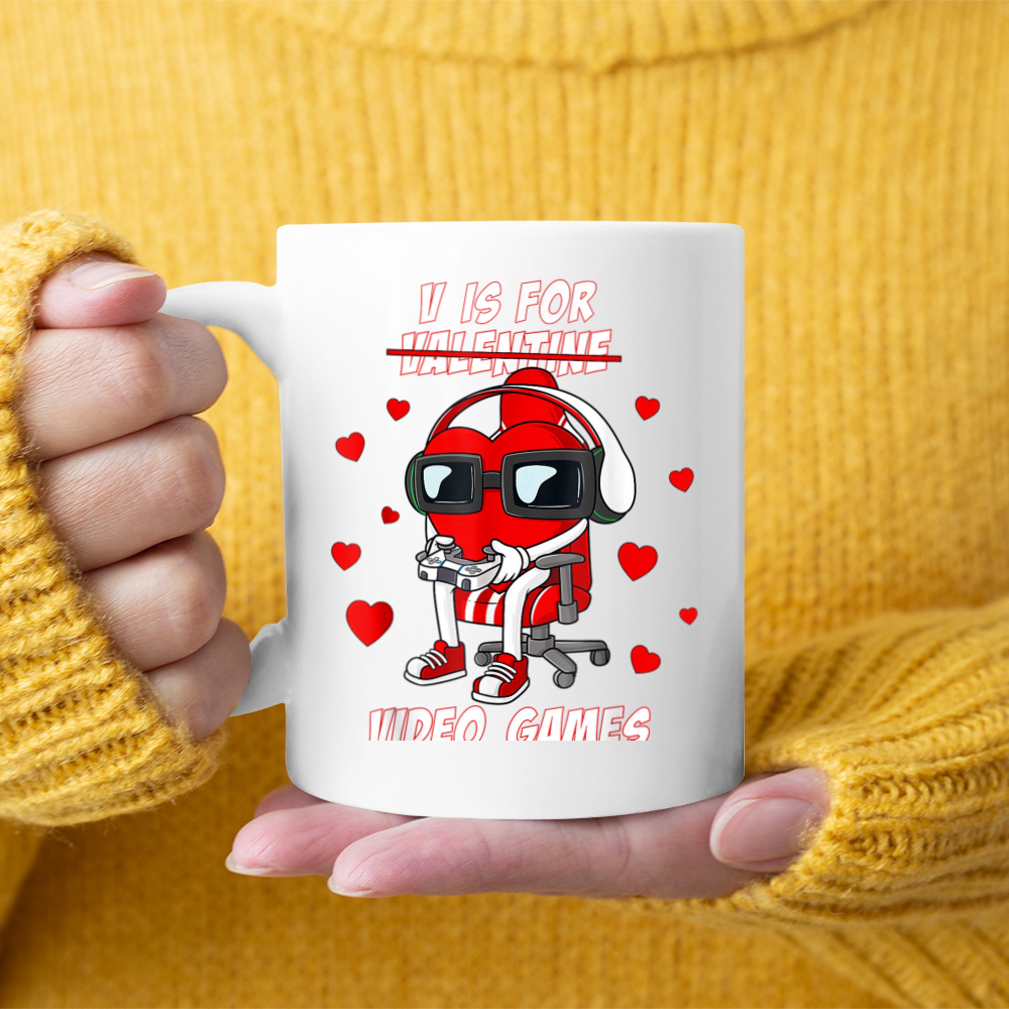 V Is For Video Games Funny Valentines Day Gamer Boys Men (12) mug white