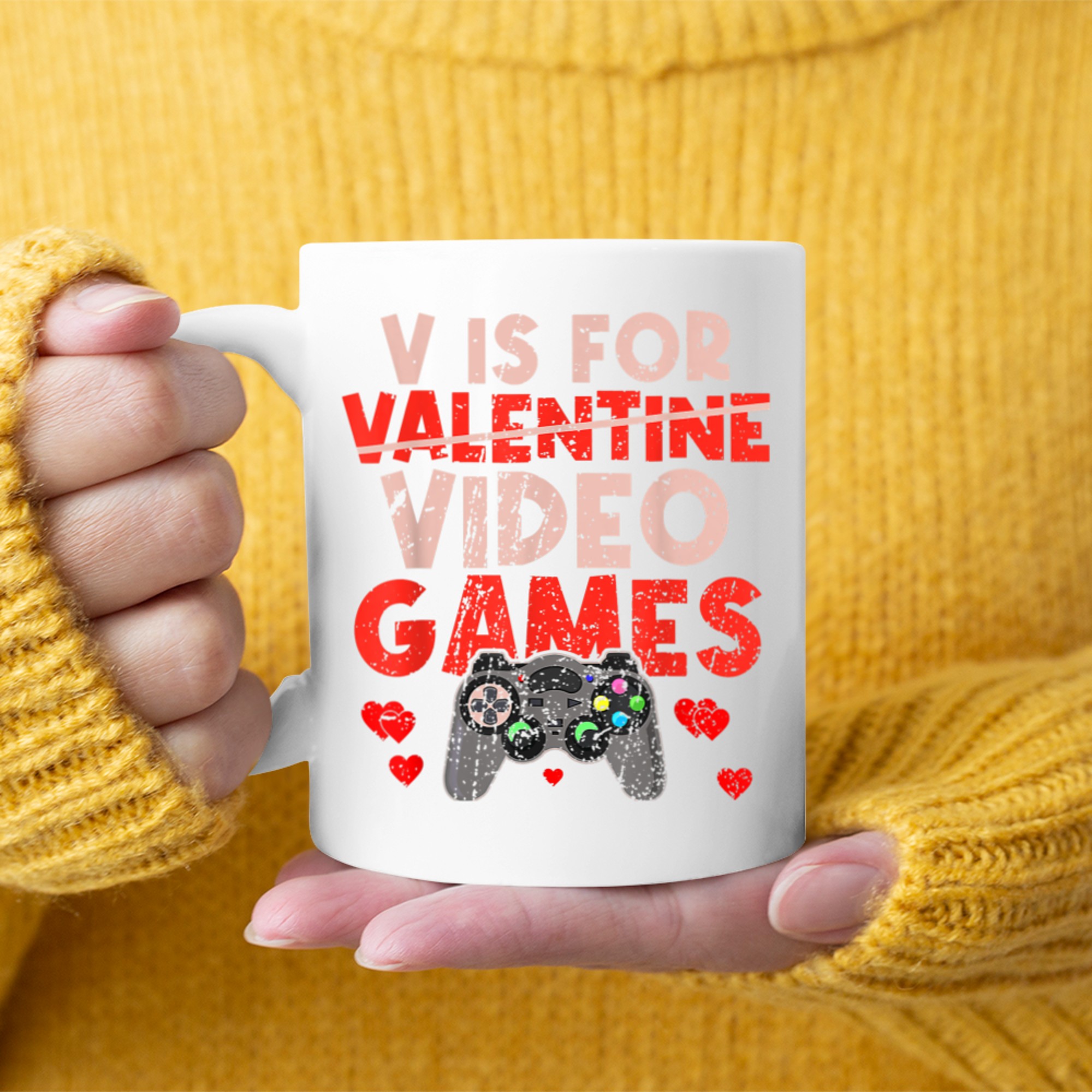 V Is For Video Games Funny Valentine's Day Gamer Boys Men (13) mug white