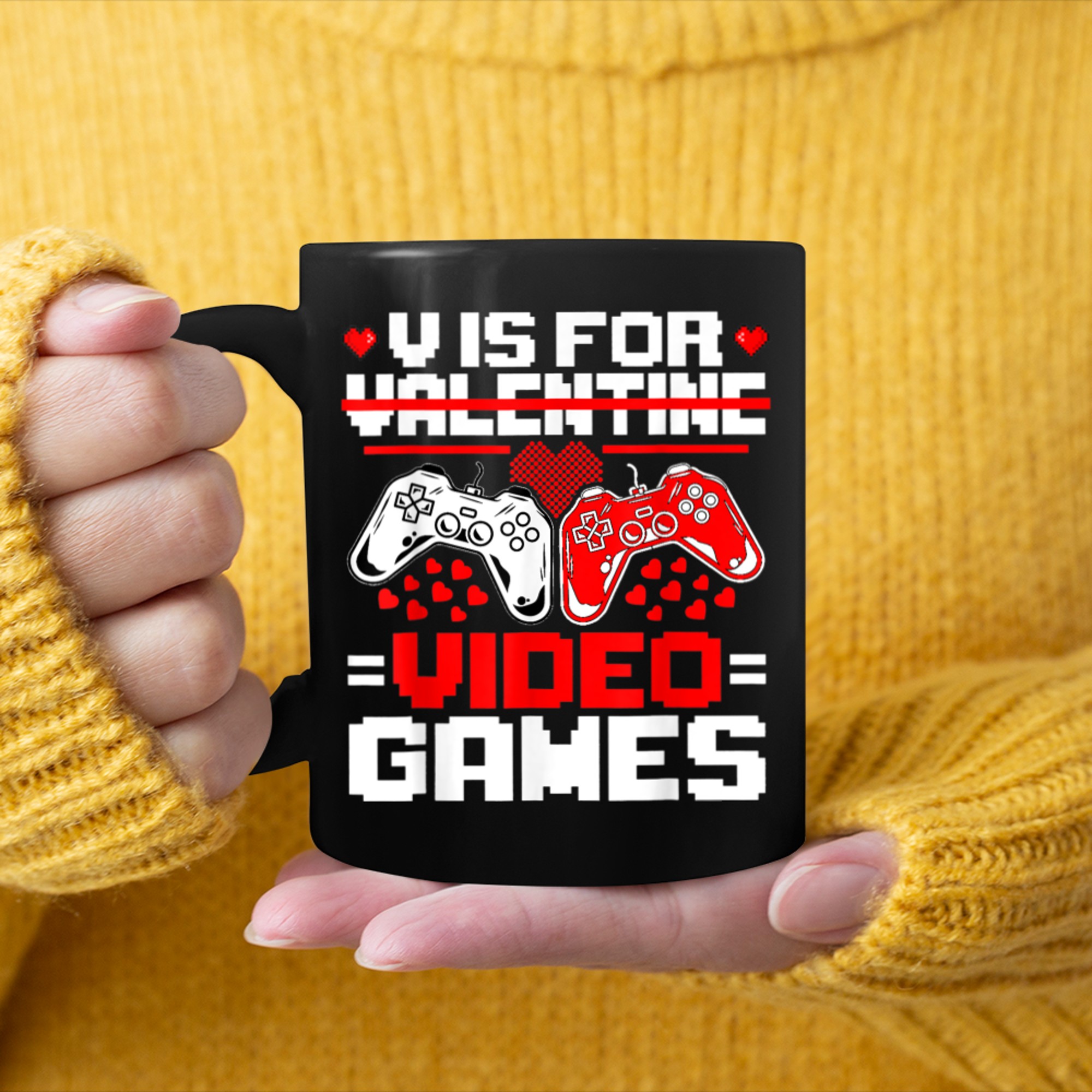 V Is For Video Games Funny Valentines Day Gamer Boys Men (14) mug black