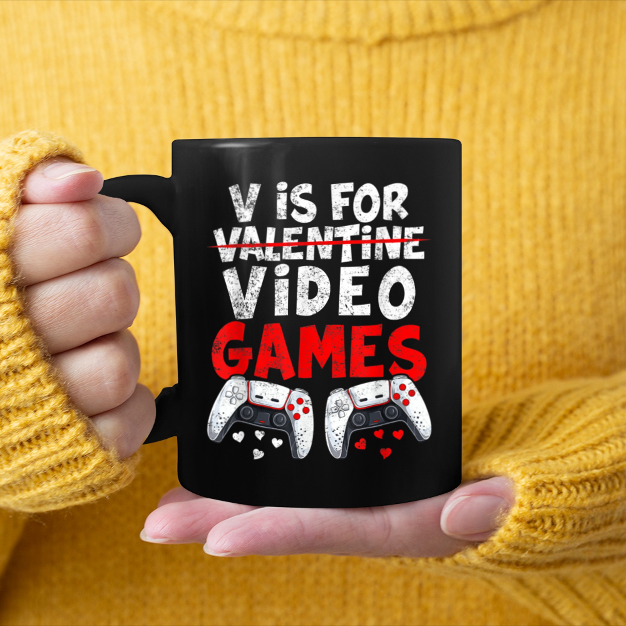 V Is For Video Games Funny Valentines Day Gamer Boys Men (15) mug black