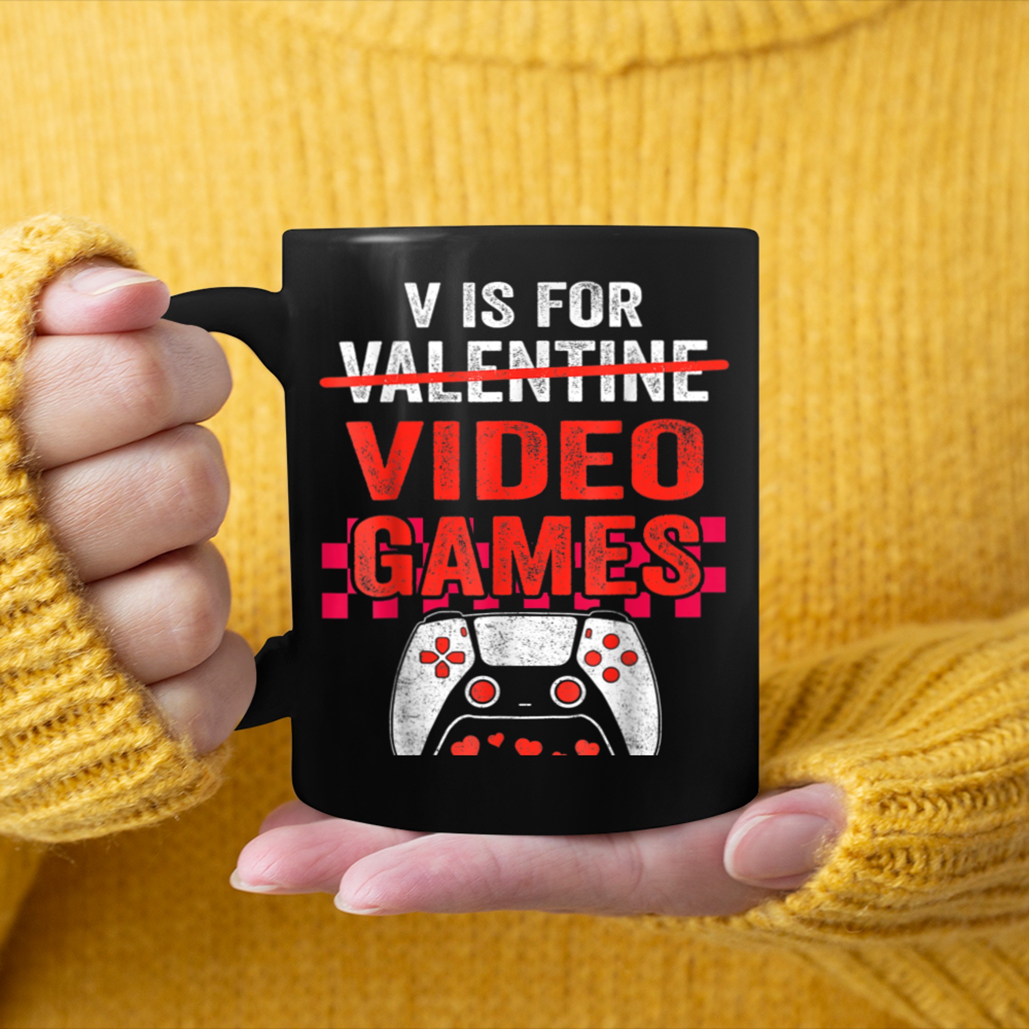 V Is For Video Games Funny Valentines Day Gamer Boys Men (20) mug black